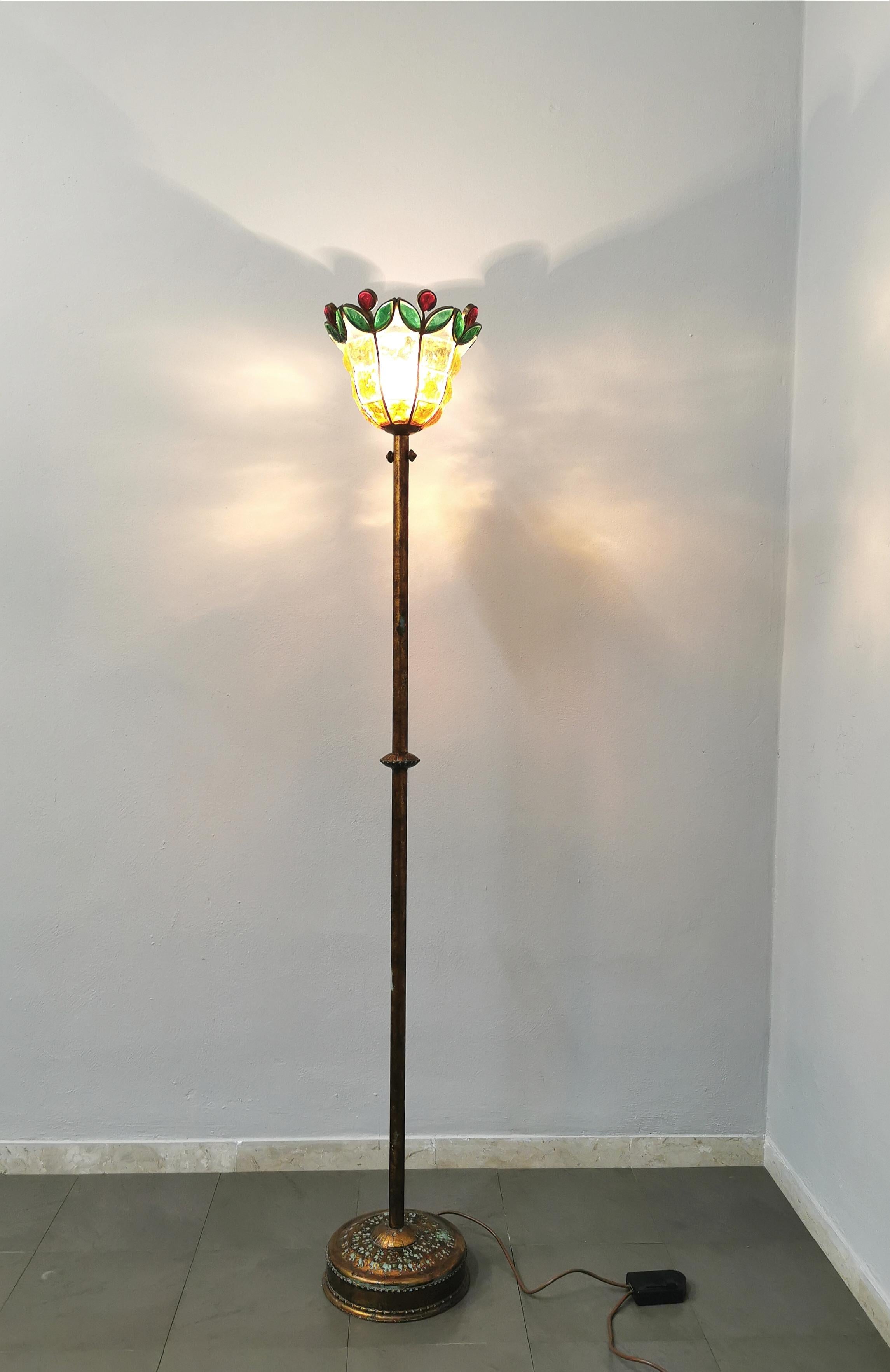  Floor Lamp Poliarte Metal Hammered Glass Multicolor Midcentury, Italy, 1970s 6