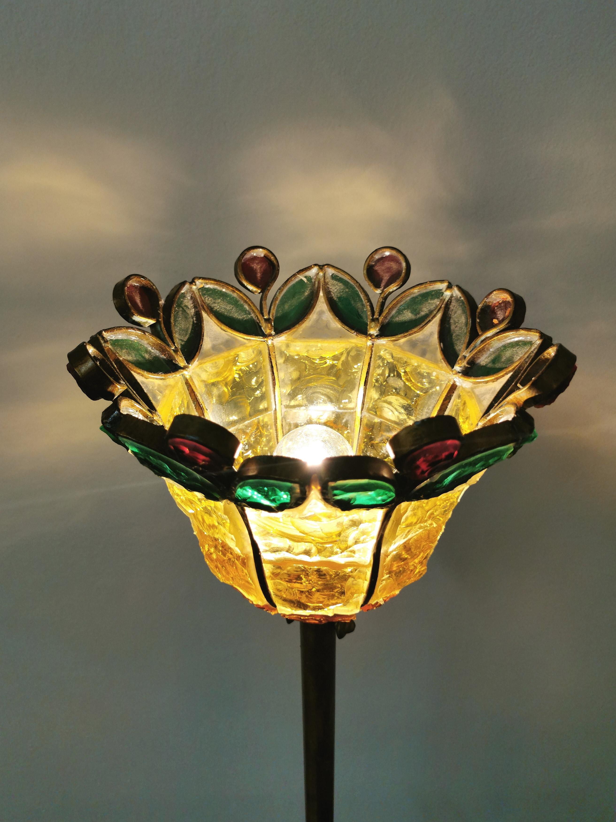 Mid-Century Modern  Floor Lamp Poliarte Metal Hammered Glass Multicolor Midcentury, Italy, 1970s