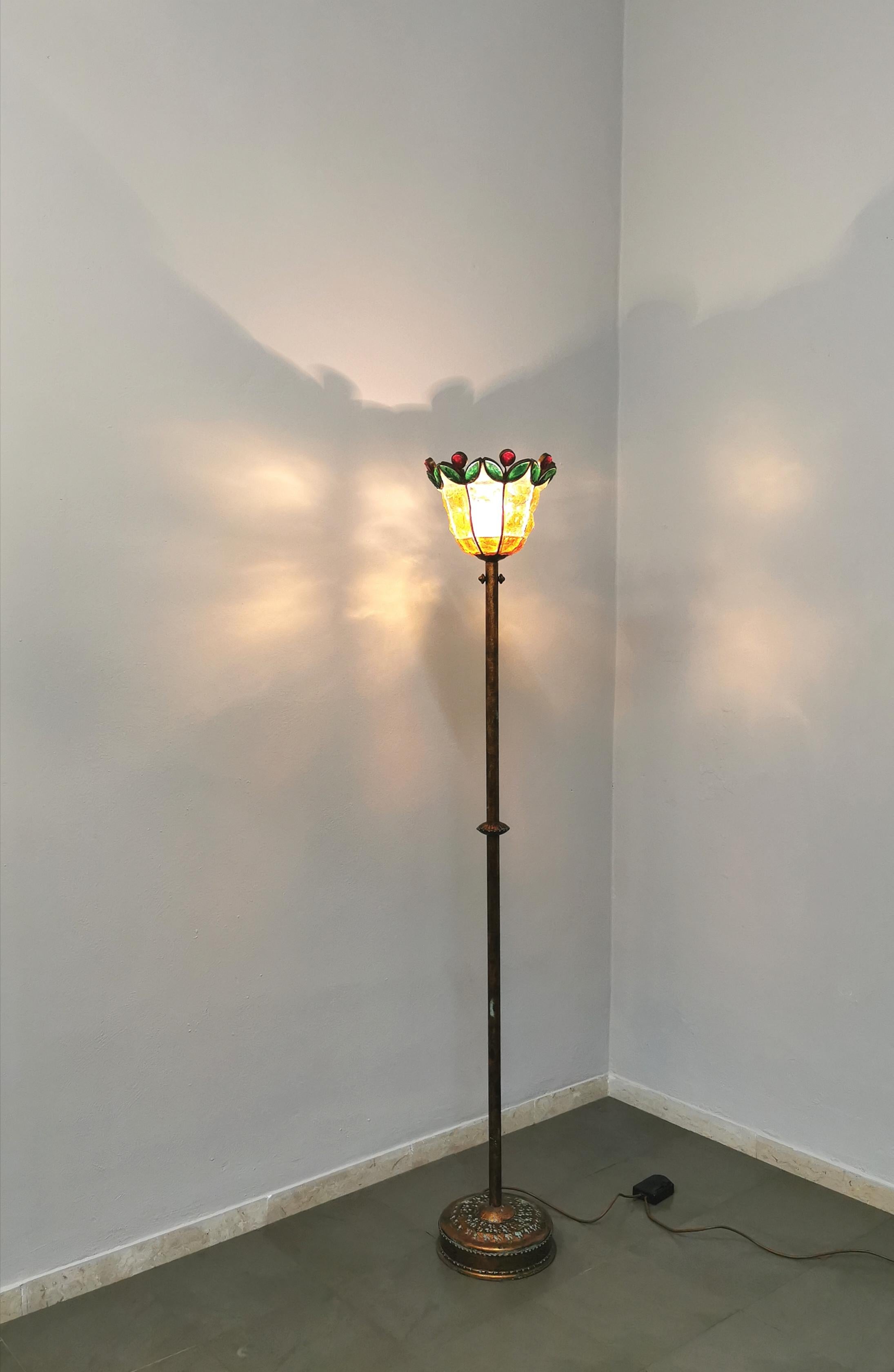  Floor Lamp Poliarte Metal Hammered Glass Multicolor Midcentury, Italy, 1970s 1