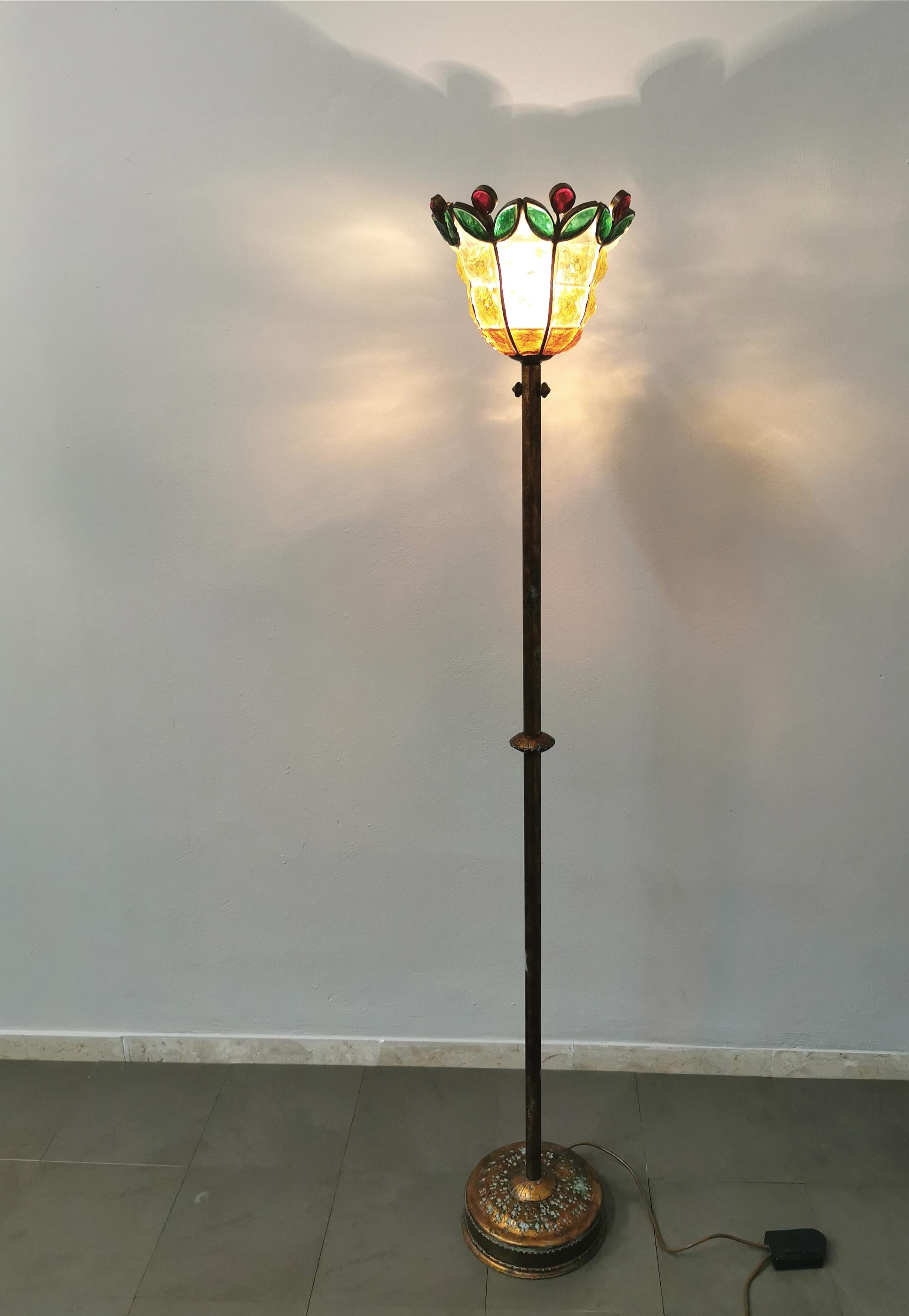  Floor Lamp Poliarte Metal Hammered Glass Multicolor Midcentury, Italy, 1970s 3