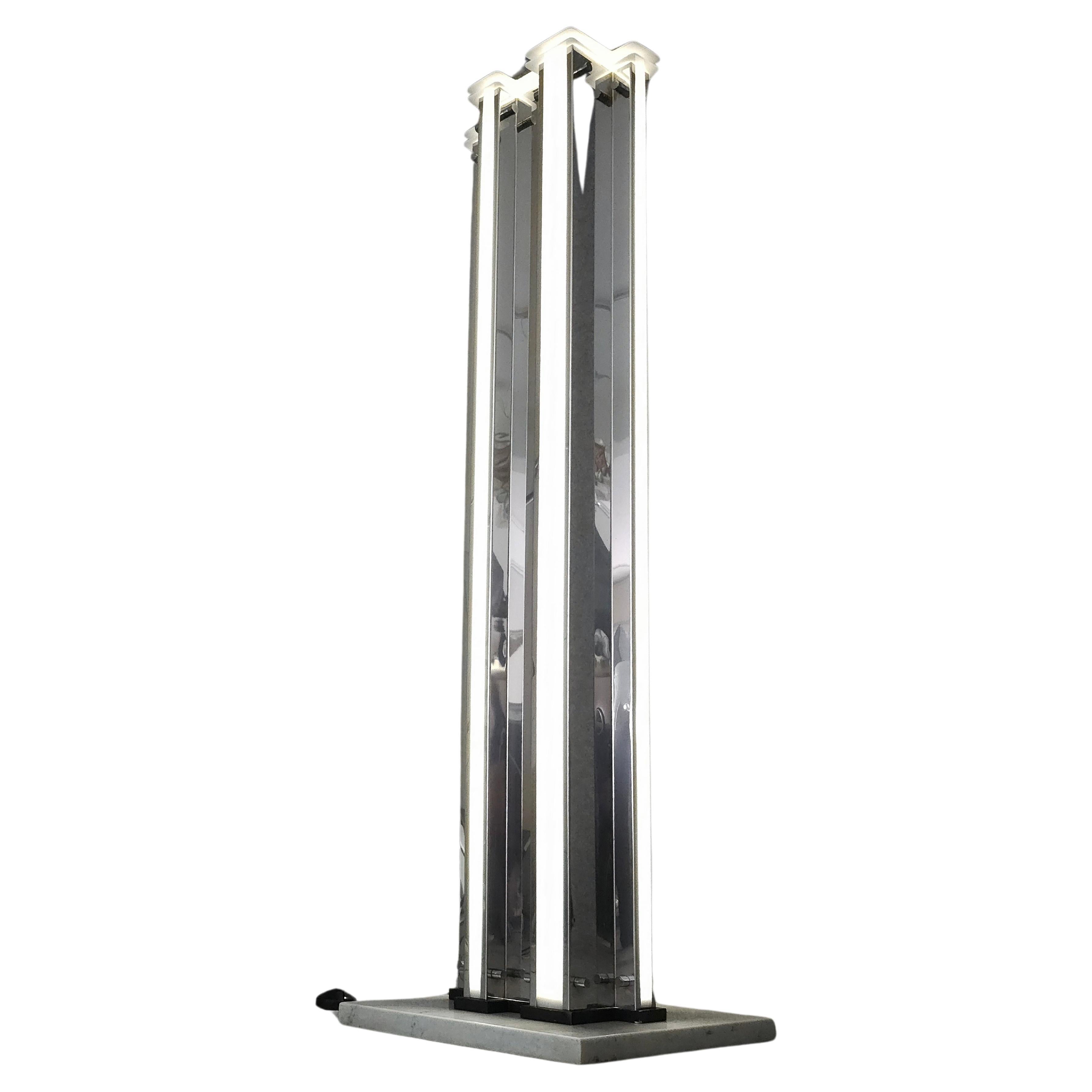 Midcentury Floor Lamp Marble aluminum Chromed Plexiglass Italian Design 1970s