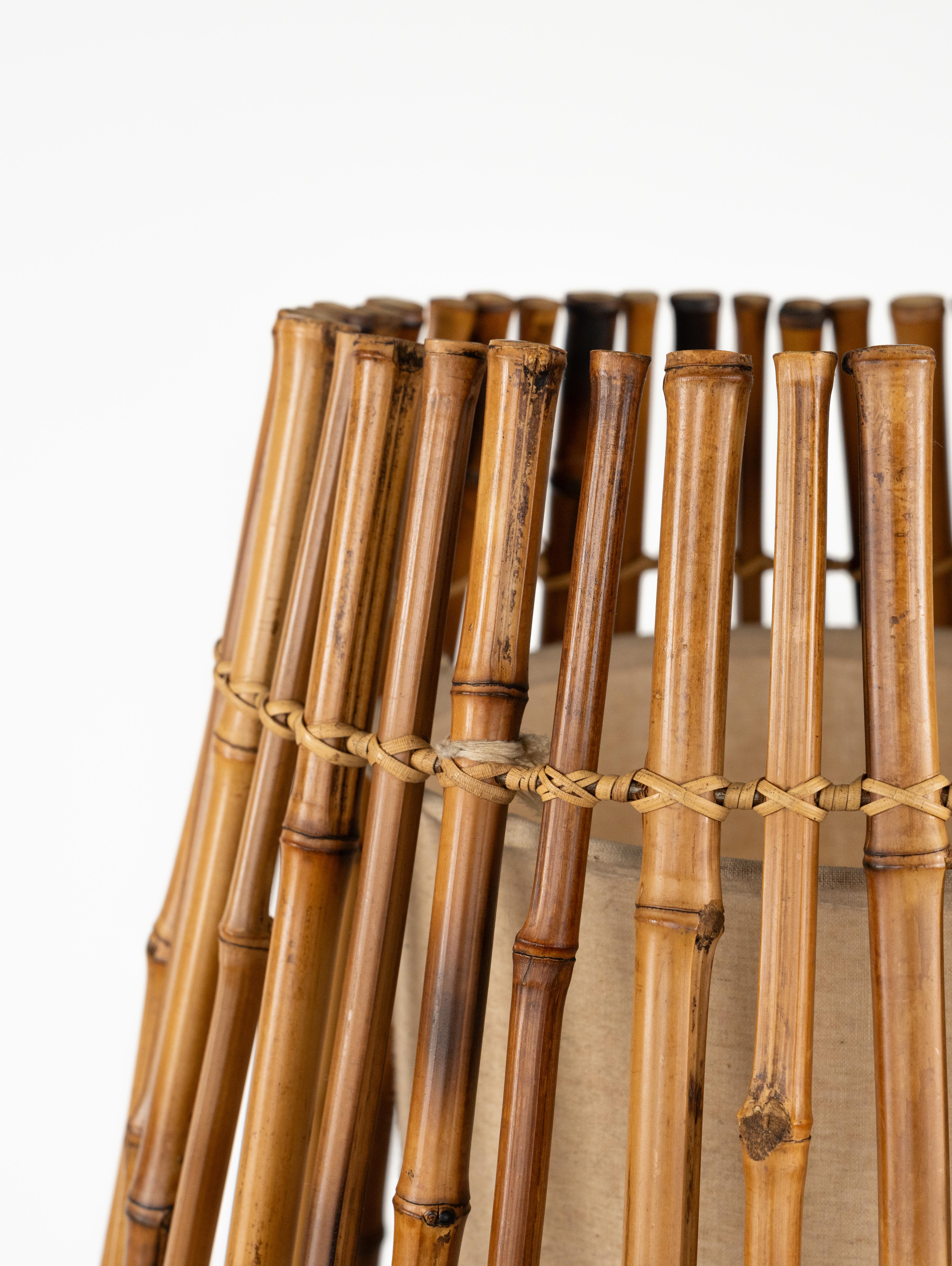 Midcentury Floor Lamp Rattan, Bamboo and Fabric Franco Albini Style, Italy 1960s For Sale 5