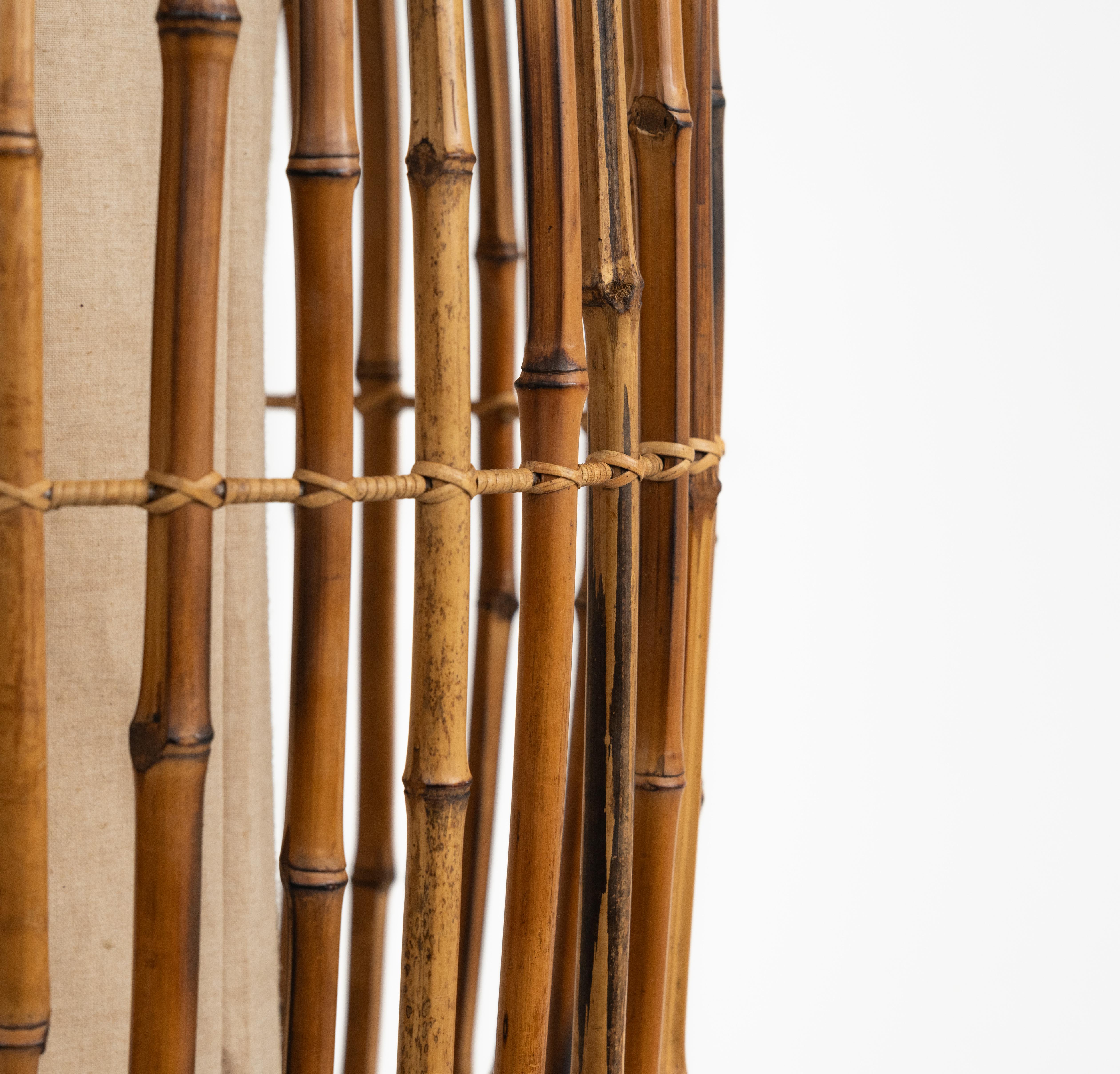 Midcentury Floor Lamp Rattan, Bamboo and Fabric Franco Albini Style, Italy 1960s For Sale 6