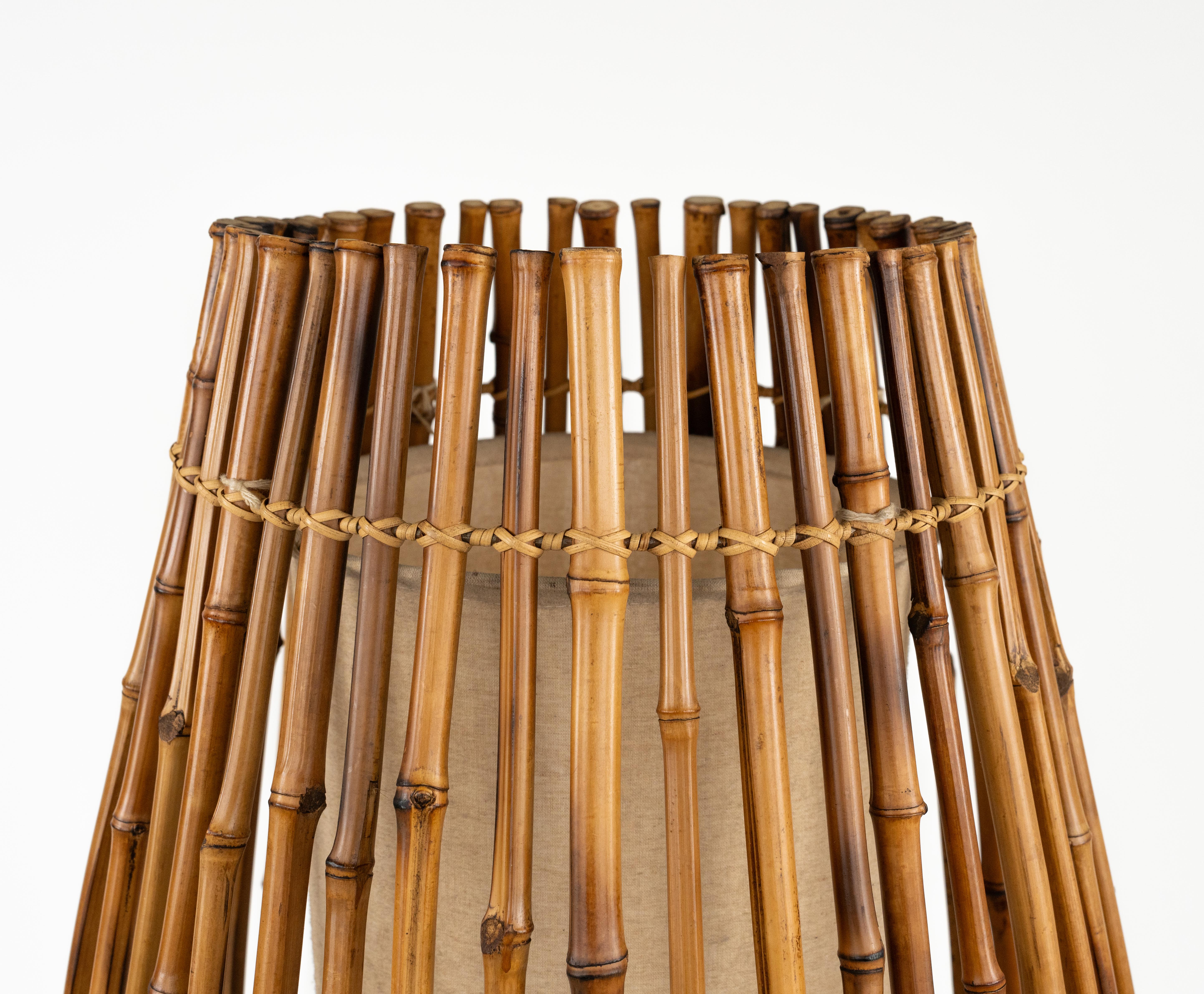 Metal Midcentury Floor Lamp Rattan, Bamboo and Fabric Franco Albini Style, Italy 1960s For Sale