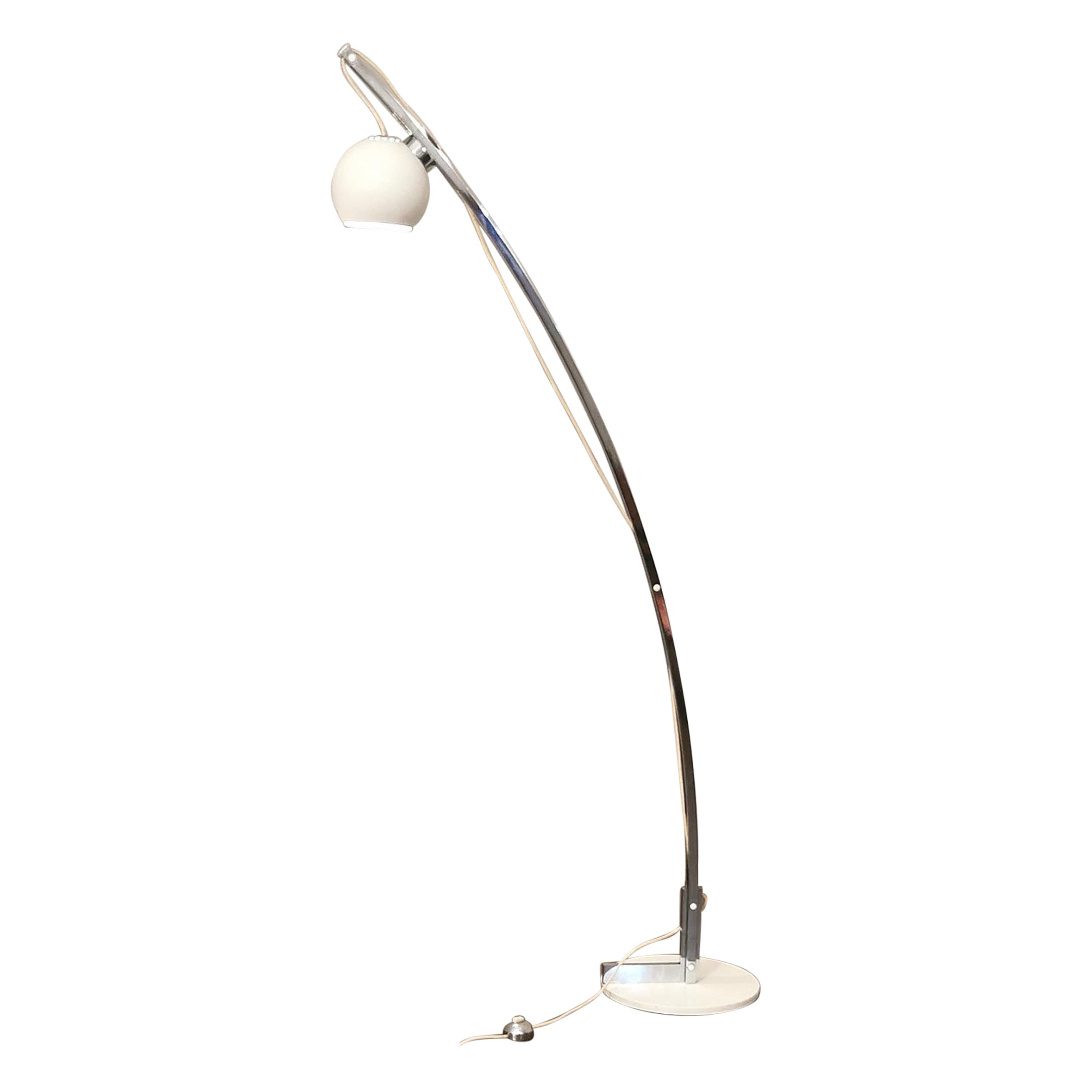 Midcentury Floor Lamp Reggiani Style Chromed Enameled Metal Italian Design 1970s