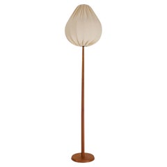 Midcentury Floor Lamp Solid Teak and Tulip Shade Sweden, 1960s