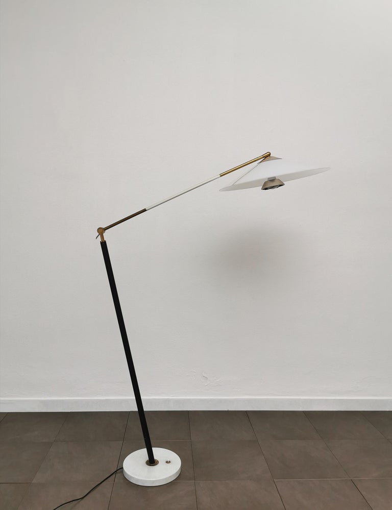 Midcentury Floor Lamp Stilux Brass Marble Metal Plexiglass Italian Design 1950s 4