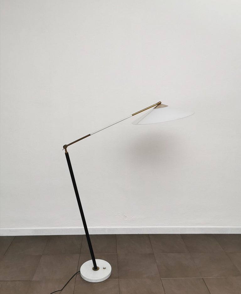 Midcentury Floor Lamp Stilux Brass Marble Metal Plexiglass Italian Design 1950s 5