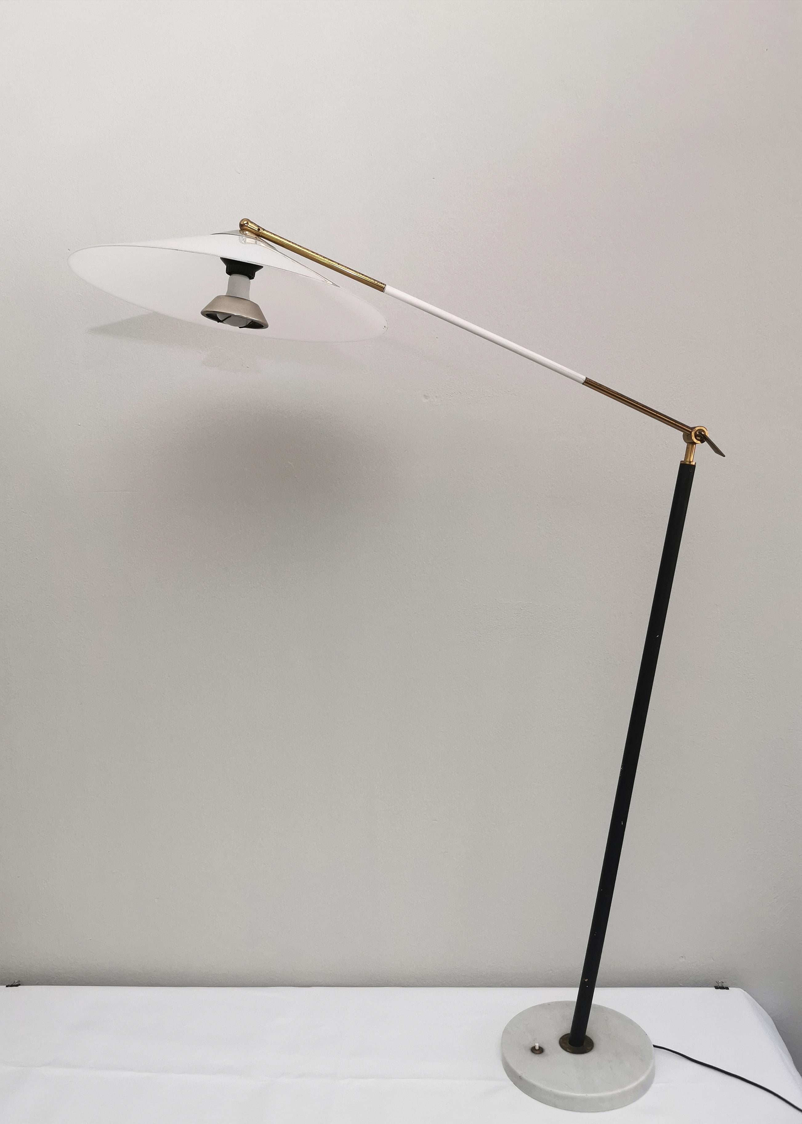 Midcentury Floor Lamp Stilux Brass Marble Metal Plexiglass Italian Design 1950s 6