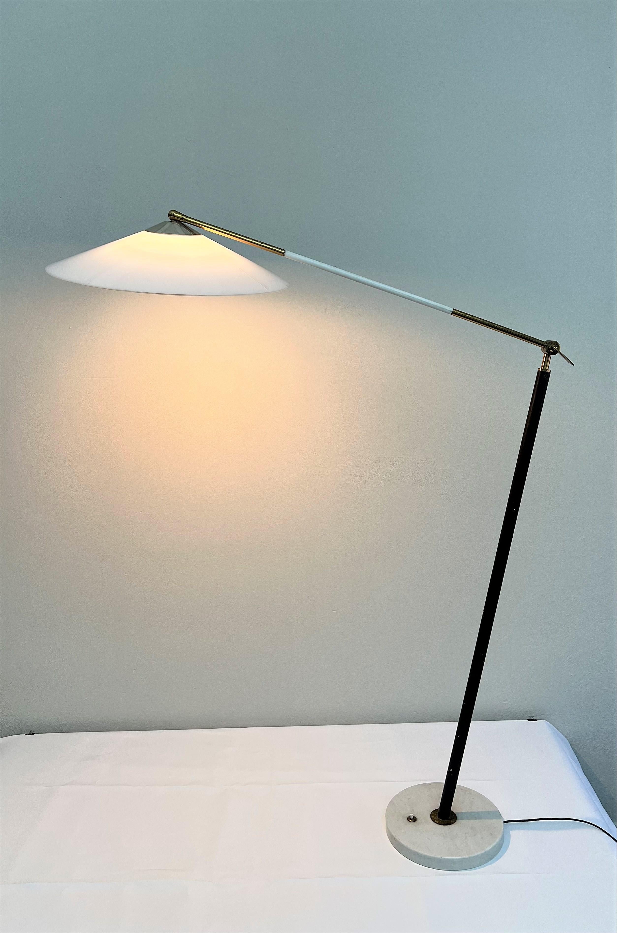 Midcentury Floor Lamp Stilux Brass Marble Metal Plexiglass Italian Design 1950s 7