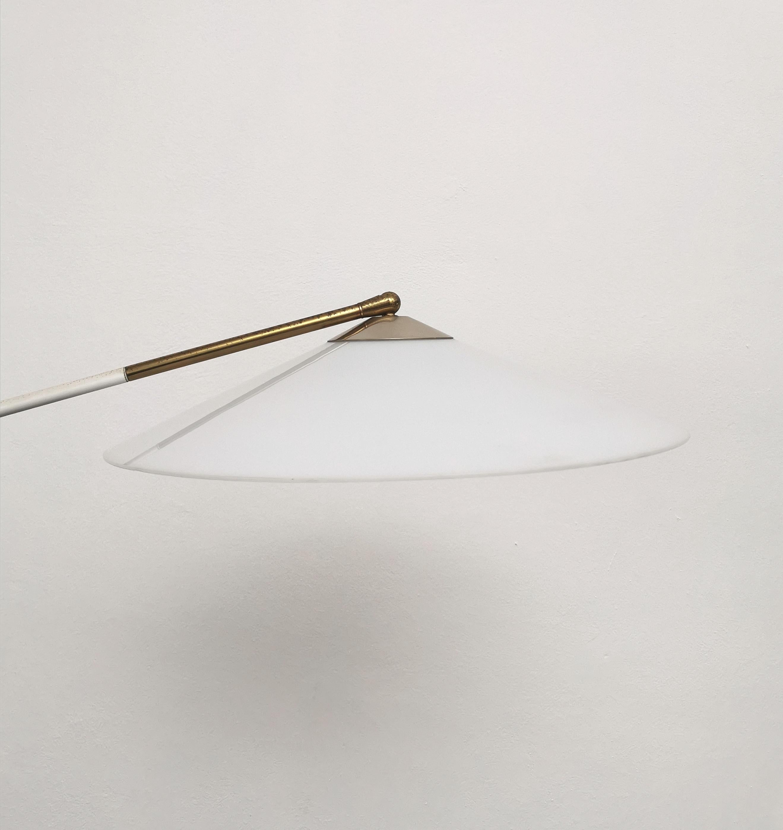 Enameled Midcentury Floor Lamp Stilux Brass Marble Metal Plexiglass Italian Design 1950s
