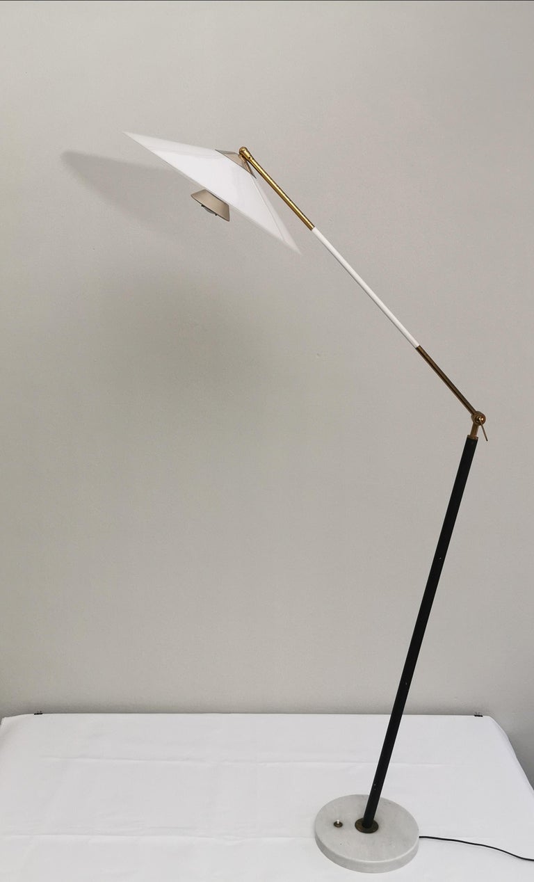 20th Century Midcentury Floor Lamp Stilux Brass Marble Metal Plexiglass Italian Design 1950s