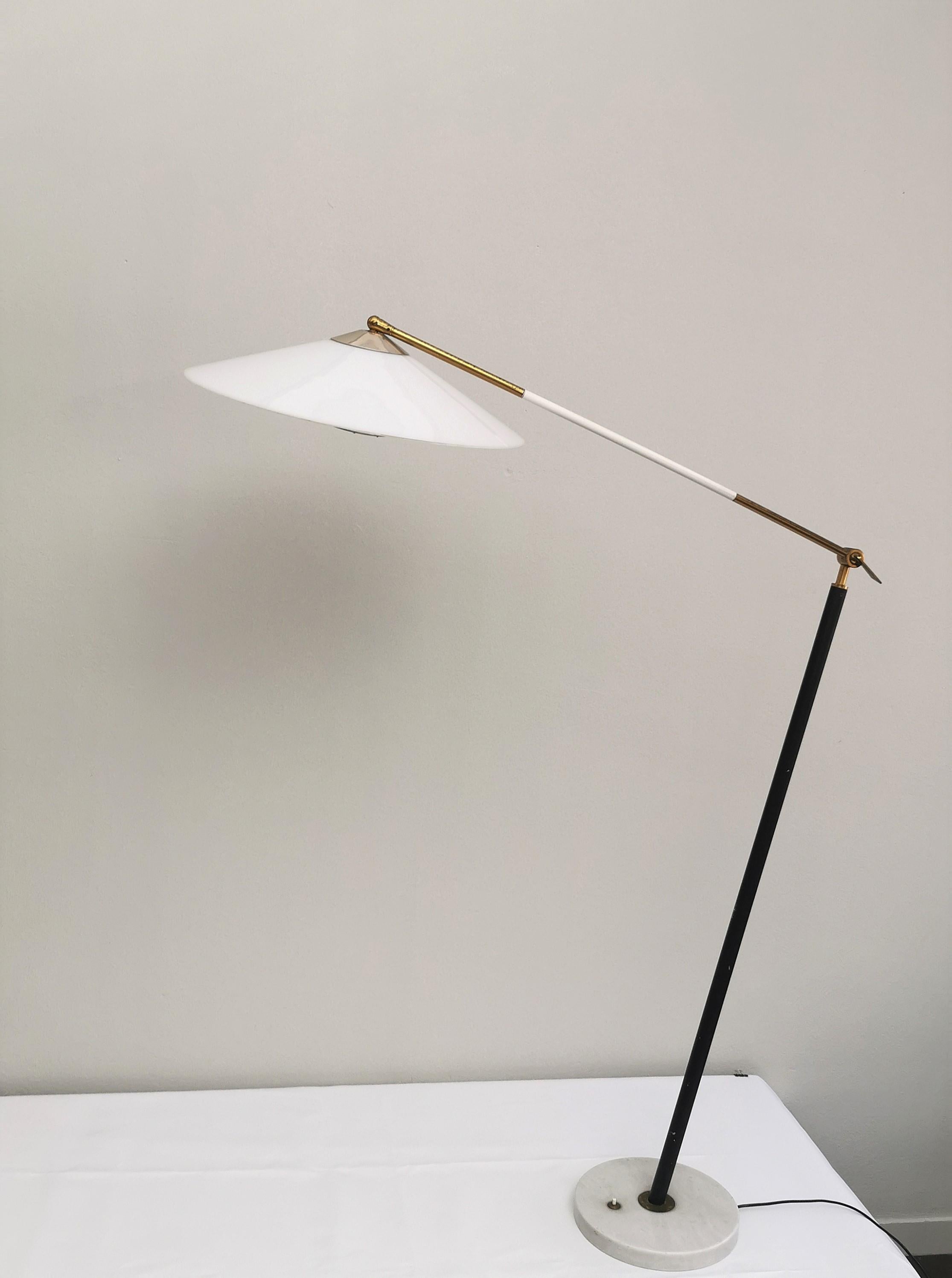 Midcentury Floor Lamp Stilux Brass Marble Metal Plexiglass Italian Design 1950s 1