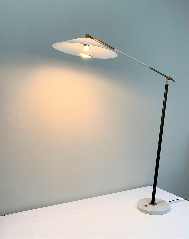 Midcentury Floor Lamp Stilux Brass Marble Metal Plexiglass Italian Design 1950s 3