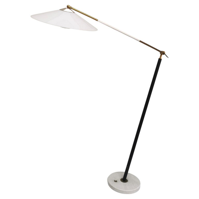 Midcentury Floor Lamp Stilux Brass Marble Metal Plexiglass Italian Design 1950s