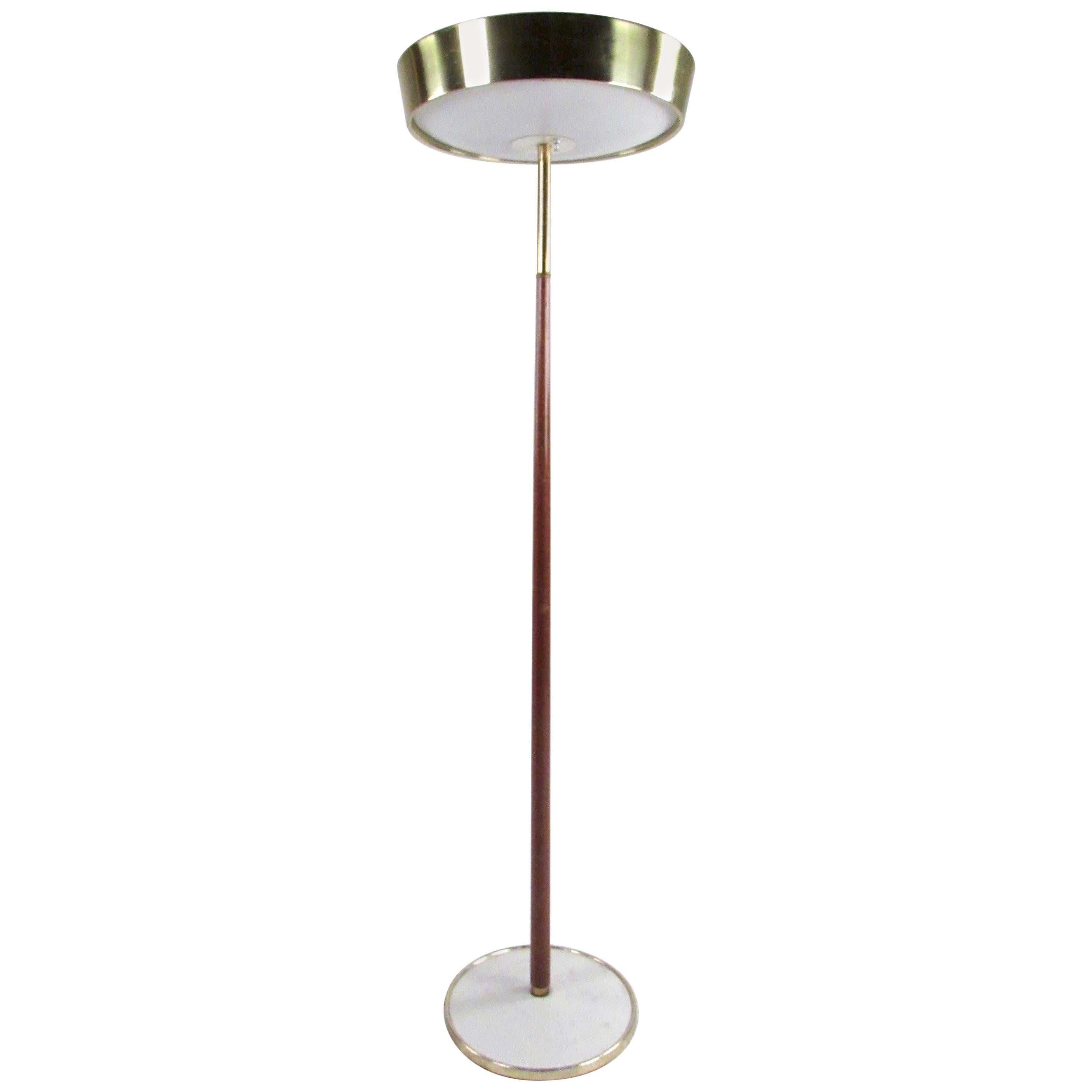 Midcentury Floor Lamp with Brass and Walnut Trim For Sale