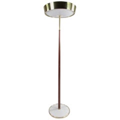 Retro Midcentury Floor Lamp with Brass and Walnut Trim