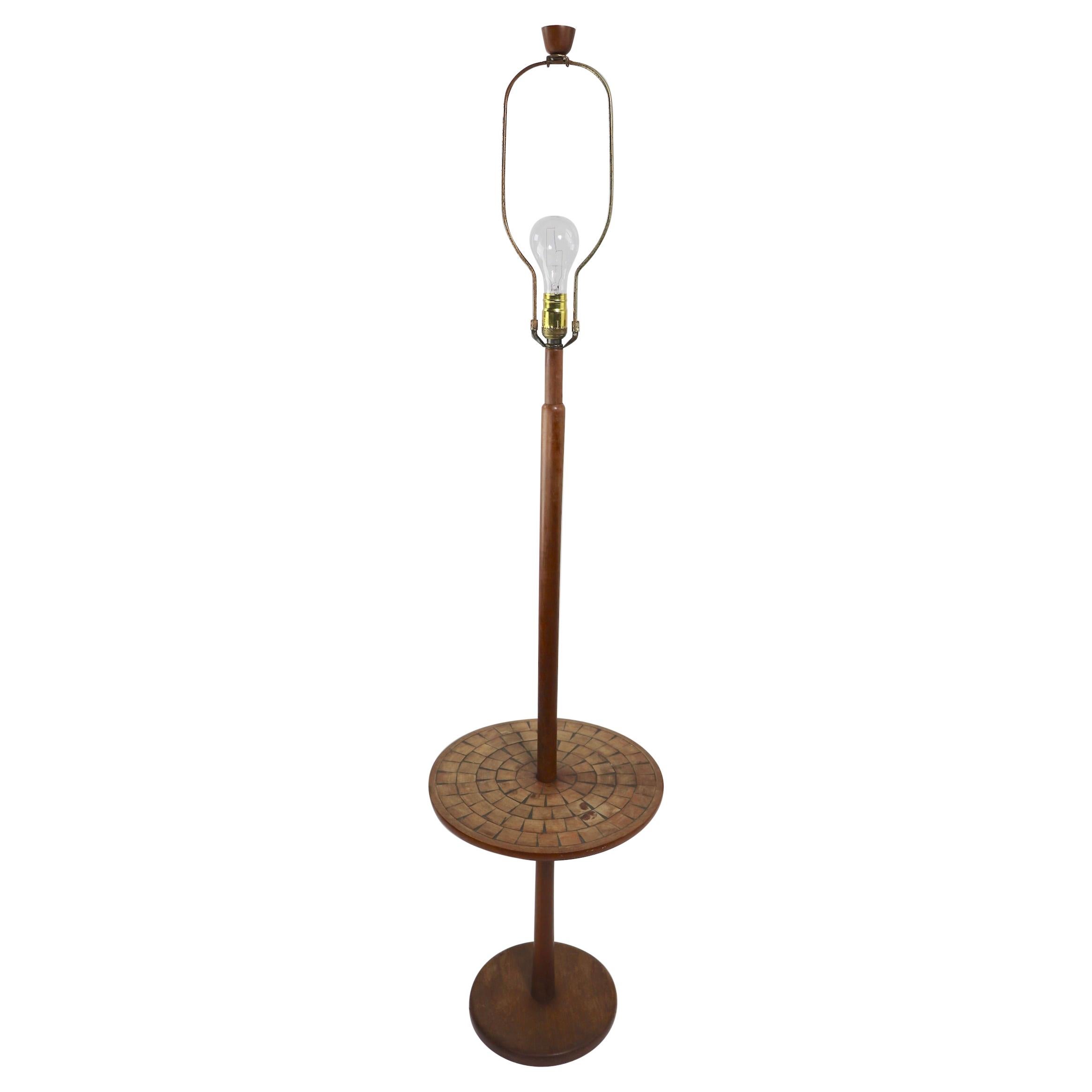 Mid Century  Floor Pole Lamp with Table Surface Possibly Gordon Martz For Sale