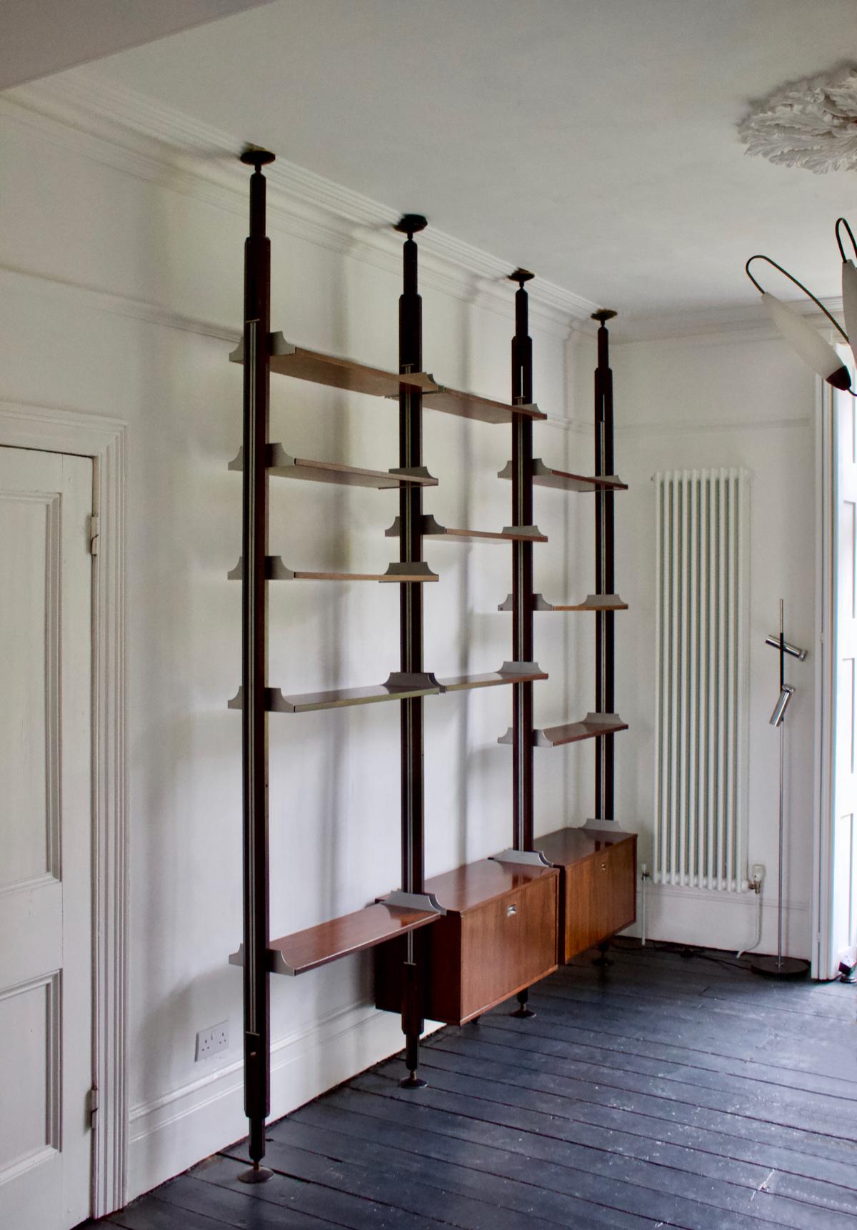 Midcentury Floor-to-Ceiling Shelving Unit by Stildomus, Italy 'Labelled' 7
