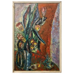 Peinture abstraite à fleurs du milieu du siècle dernier de G. Gould