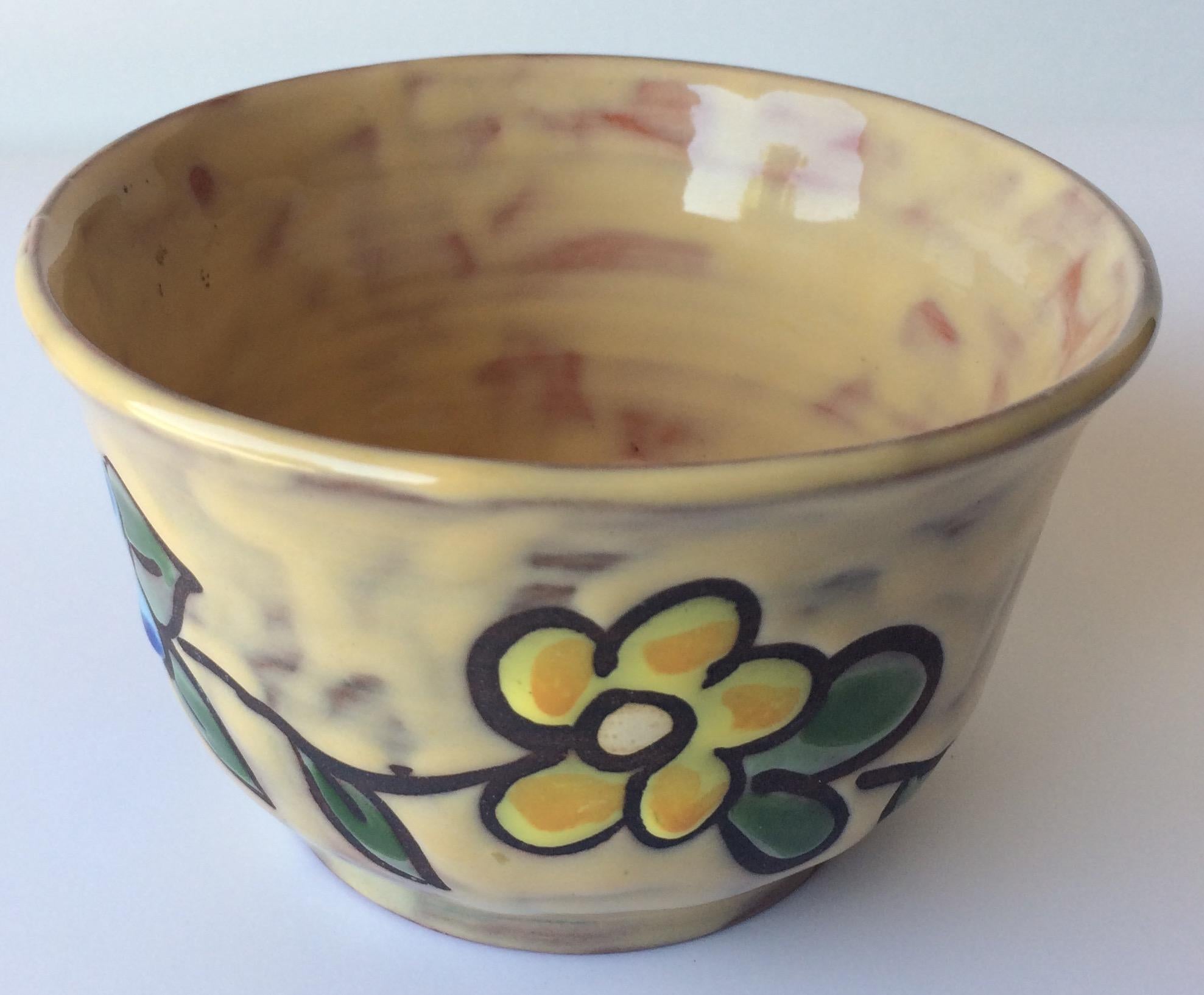 Mid-Century Modern Midcentury Floral Designed Ceramic Bowl Signed Miclay For Sale