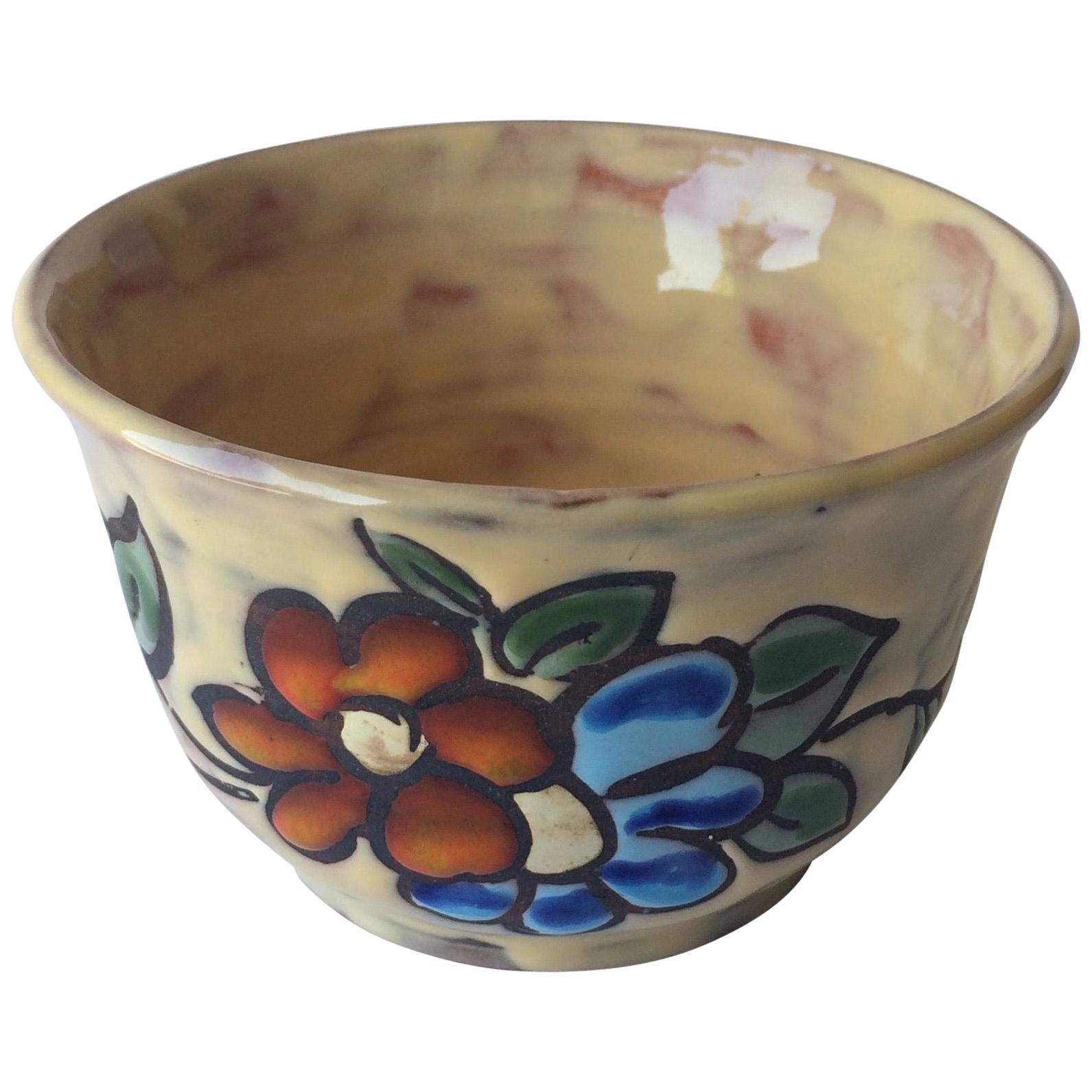 Midcentury Floral Designed Ceramic Bowl Signed Miclay For Sale
