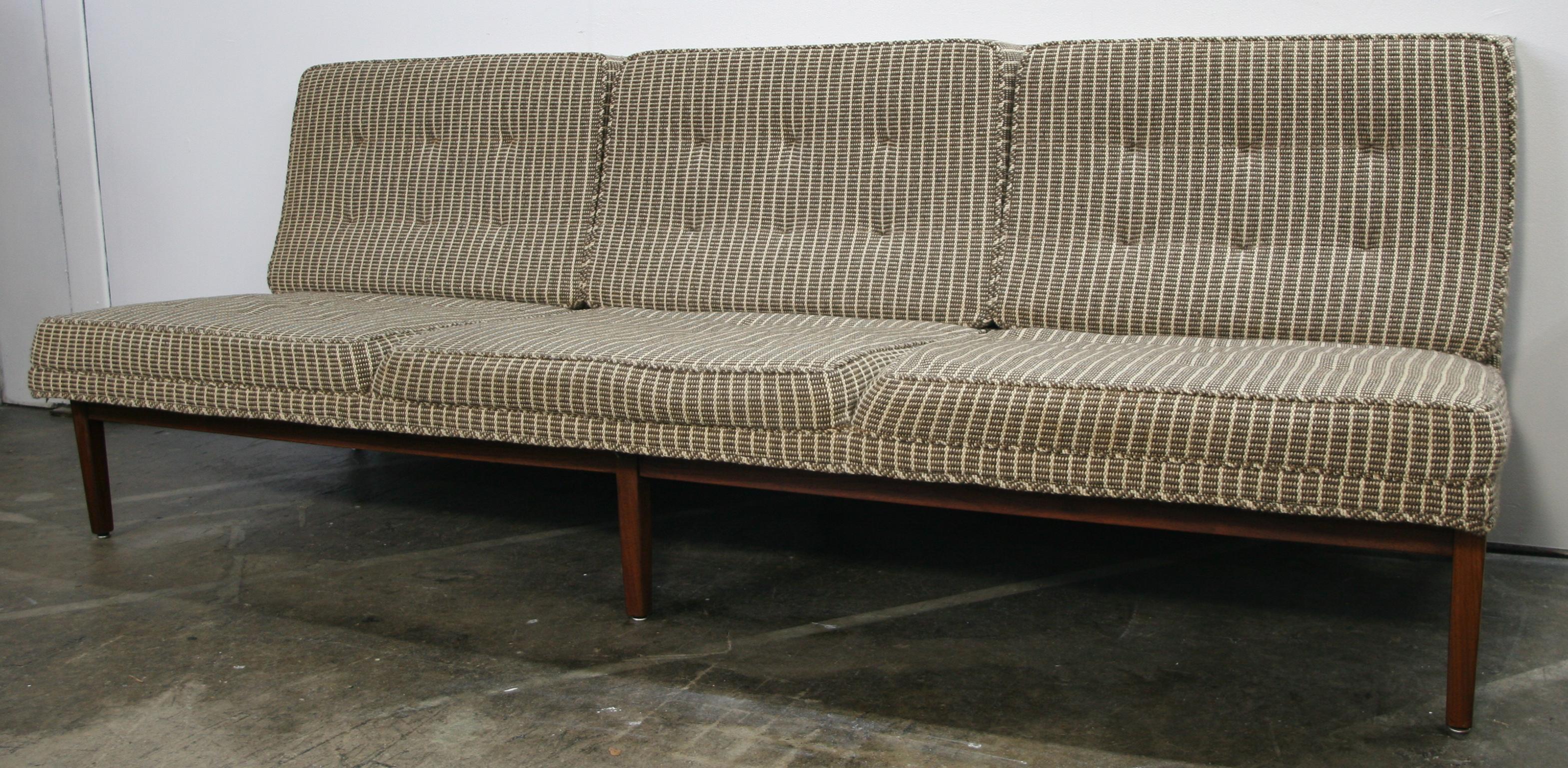 Mid-Century Modern Midcentury Florence Knoll Sofa #53 T Three-Seat Solid Teak Base Wool Upholstery