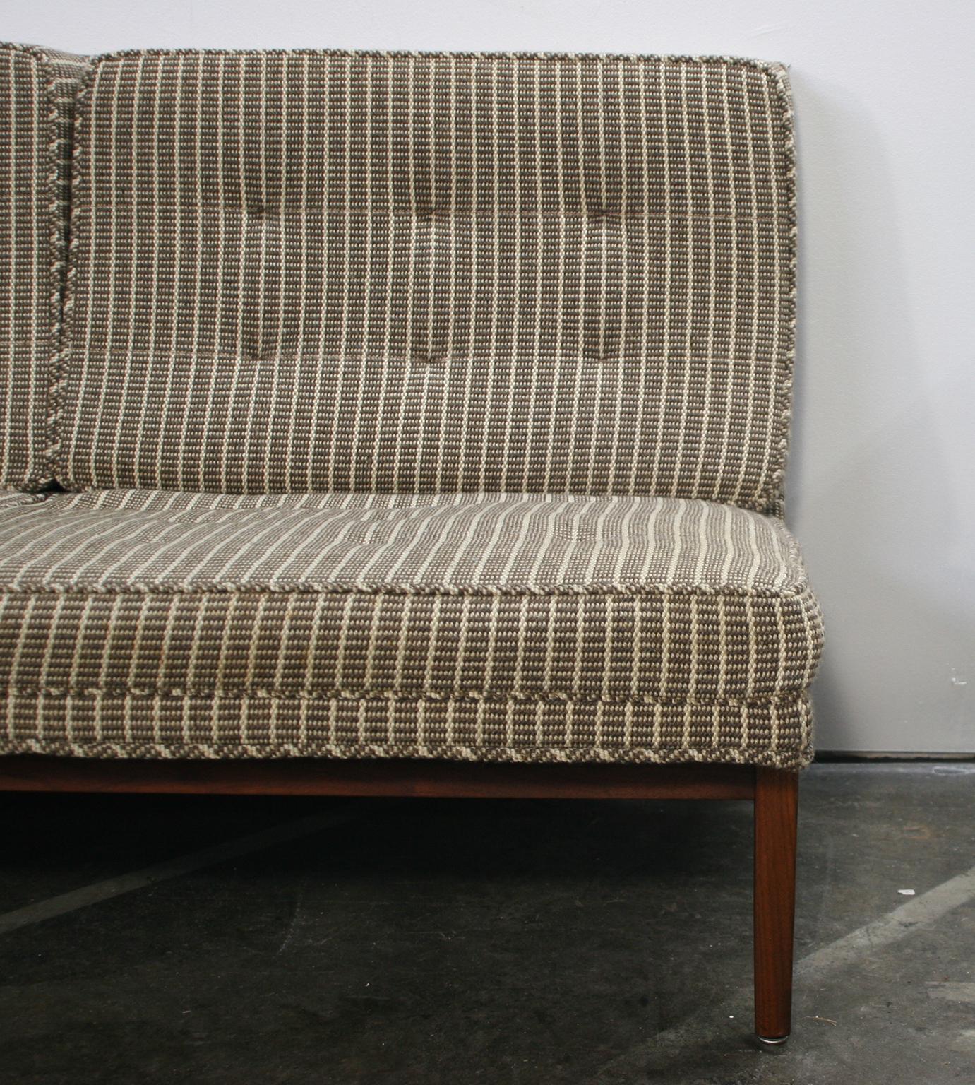 American Midcentury Florence Knoll Sofa #53 T Three-Seat Solid Teak Base Wool Upholstery