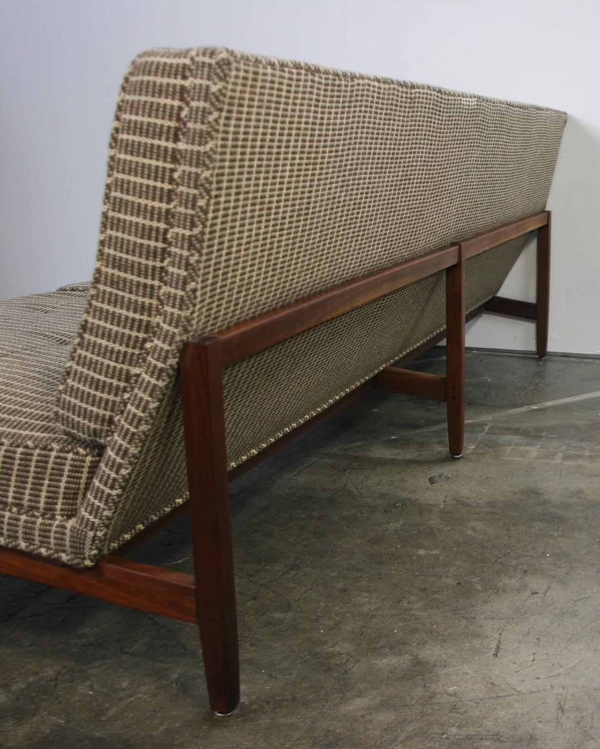 20th Century Midcentury Florence Knoll Sofa #53 T Three-Seat Solid Teak Base Wool Upholstery