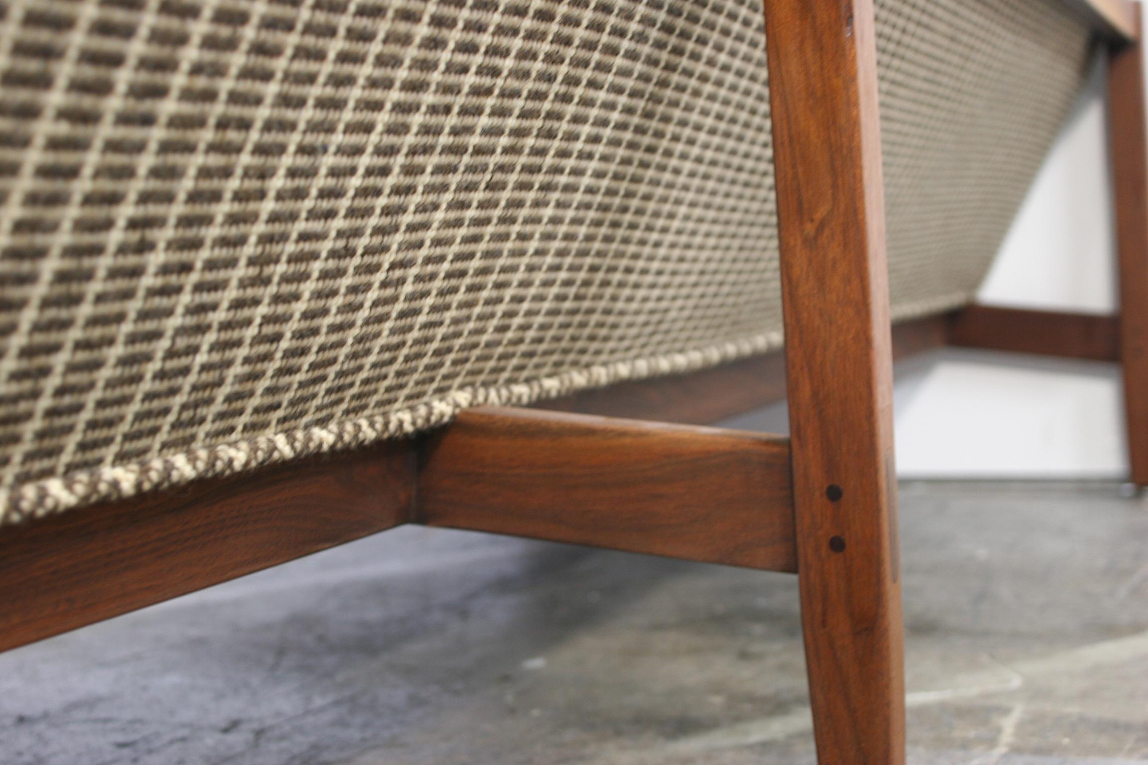Midcentury Florence Knoll Sofa #53 T Three-Seat Solid Teak Base Wool Upholstery 1