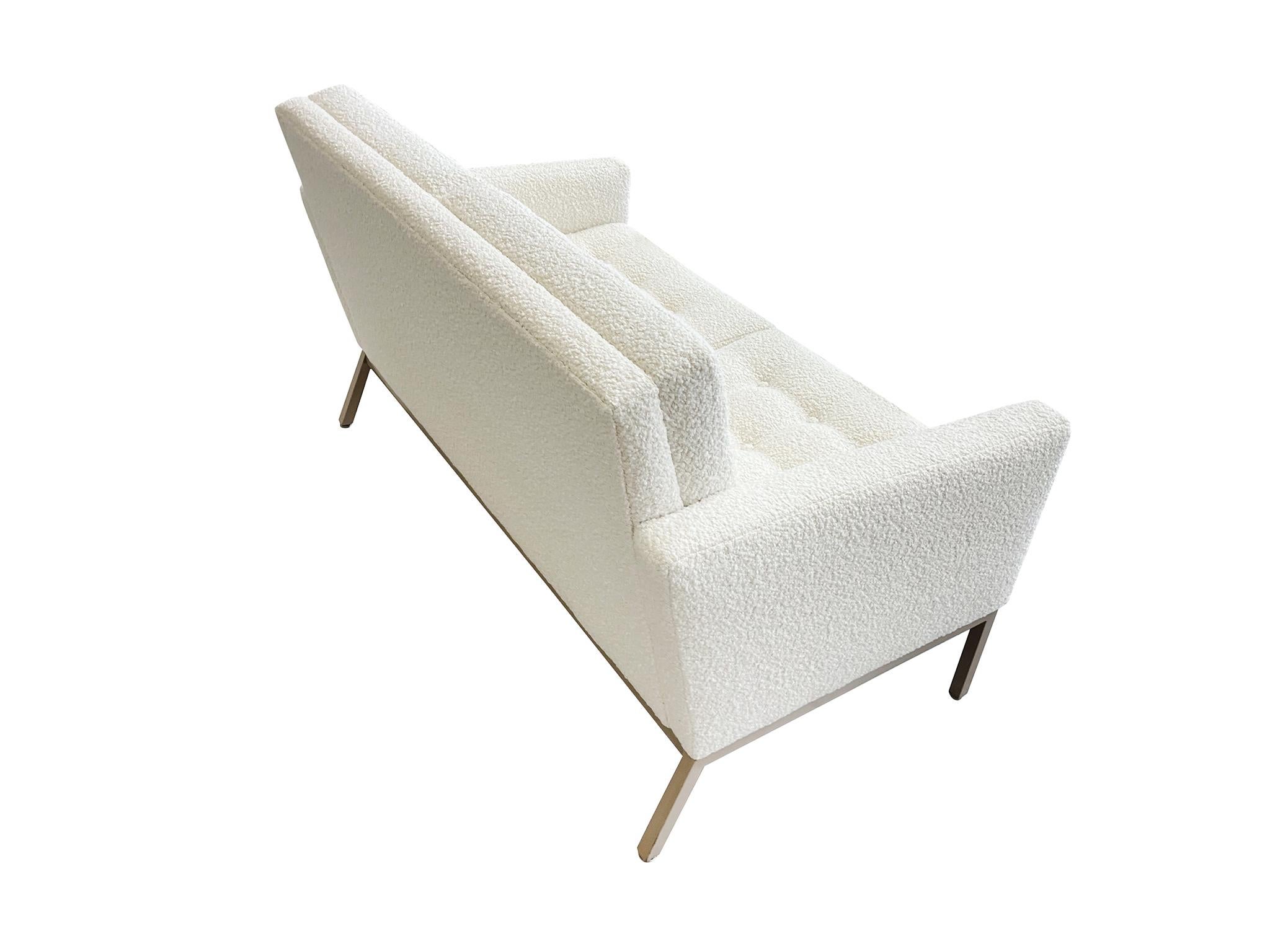 Chenille Midcentury Florence Knoll Style Settee by Patrician For Sale