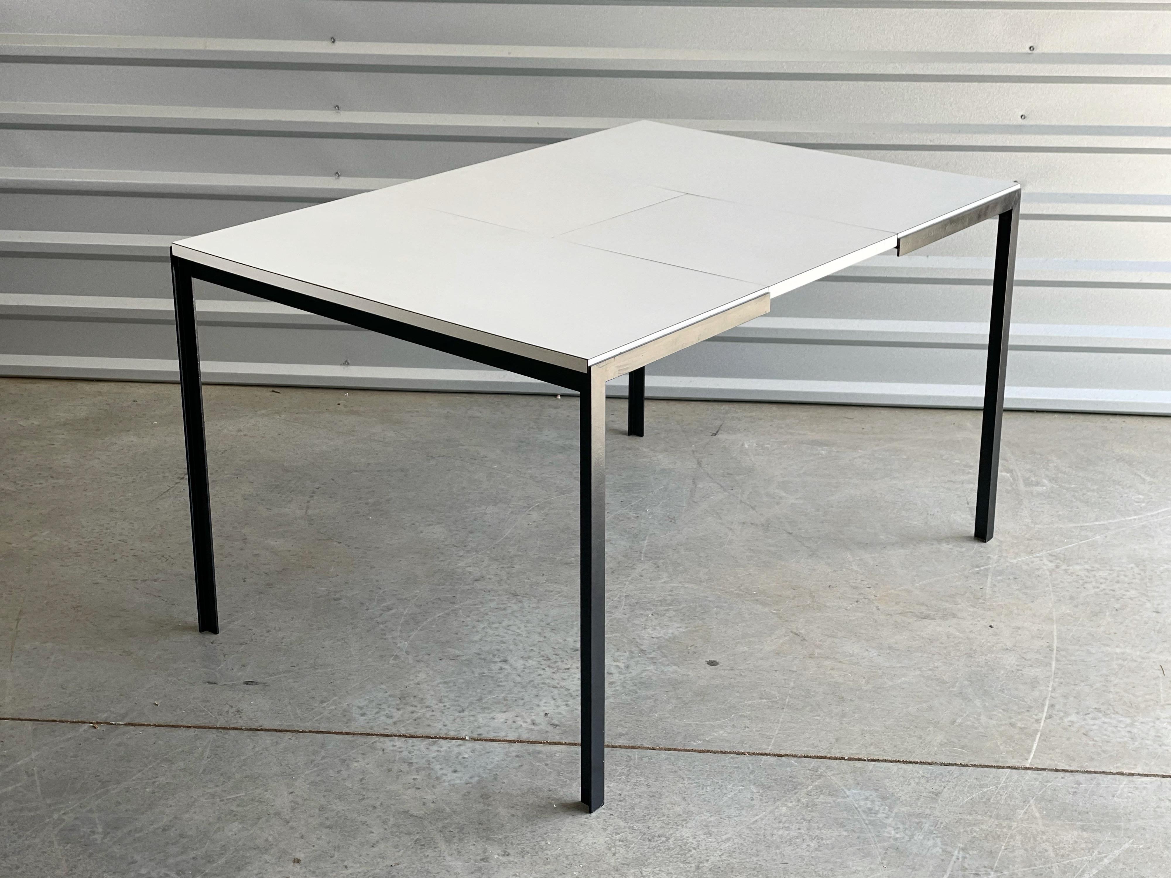 American Midcentury Florence Knoll T Angle Dining Table with Butterfly Leaf Black & White