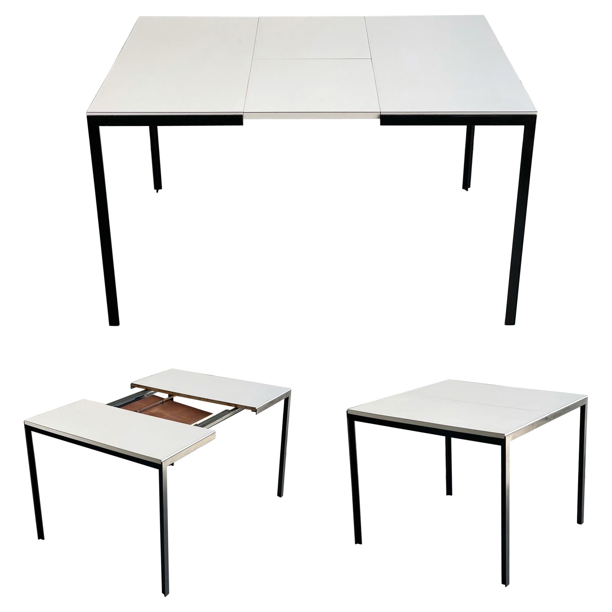 Midcentury Florence Knoll T Angle Dining Table with Butterfly Leaf Black & White