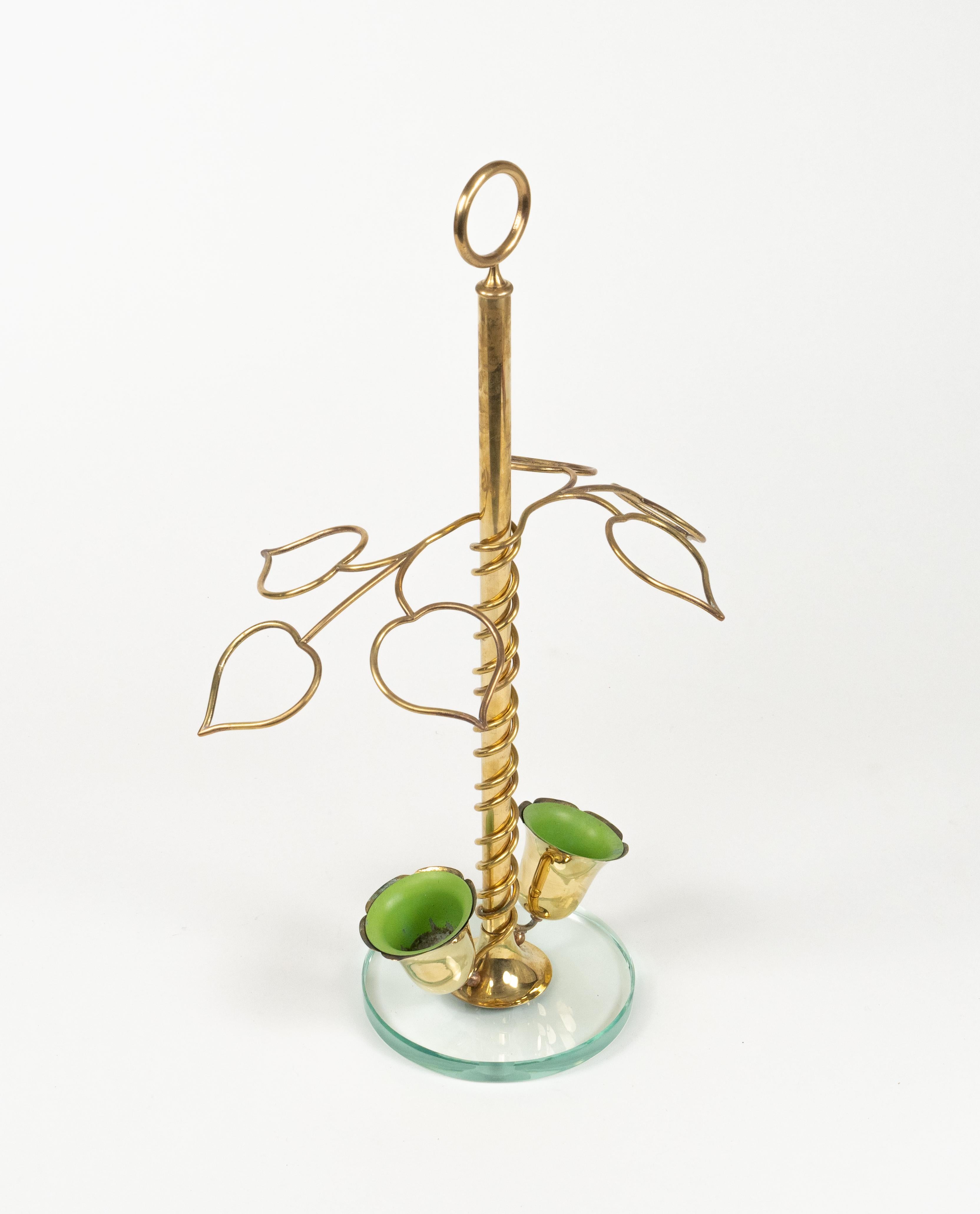 Midcentury Flower Umbrella Stand Glass and Brass Cristal Arte Style, Italy 1960s For Sale 3