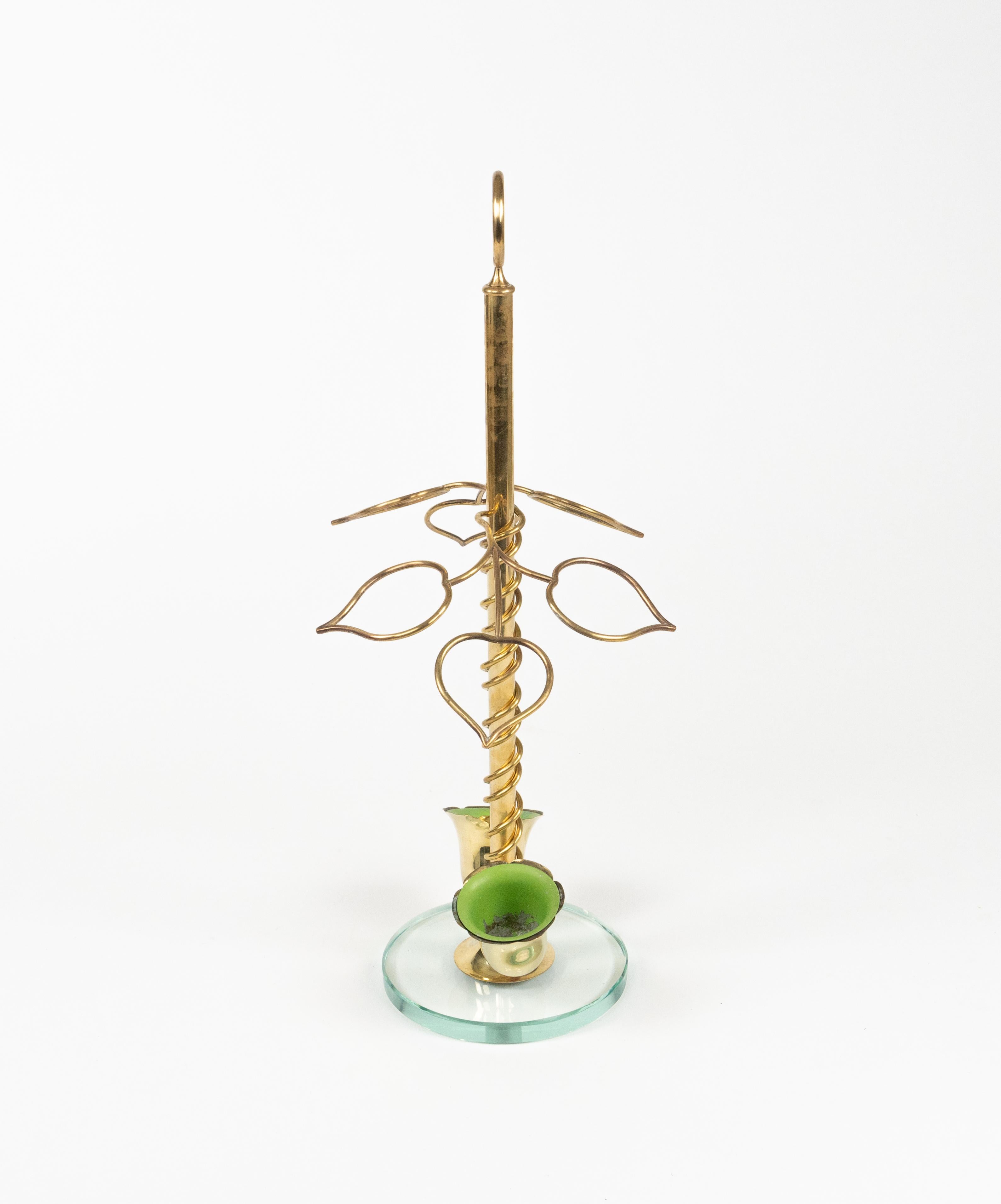 Midcentury Flower Umbrella Stand Glass and Brass Cristal Arte Style, Italy 1960s For Sale 4