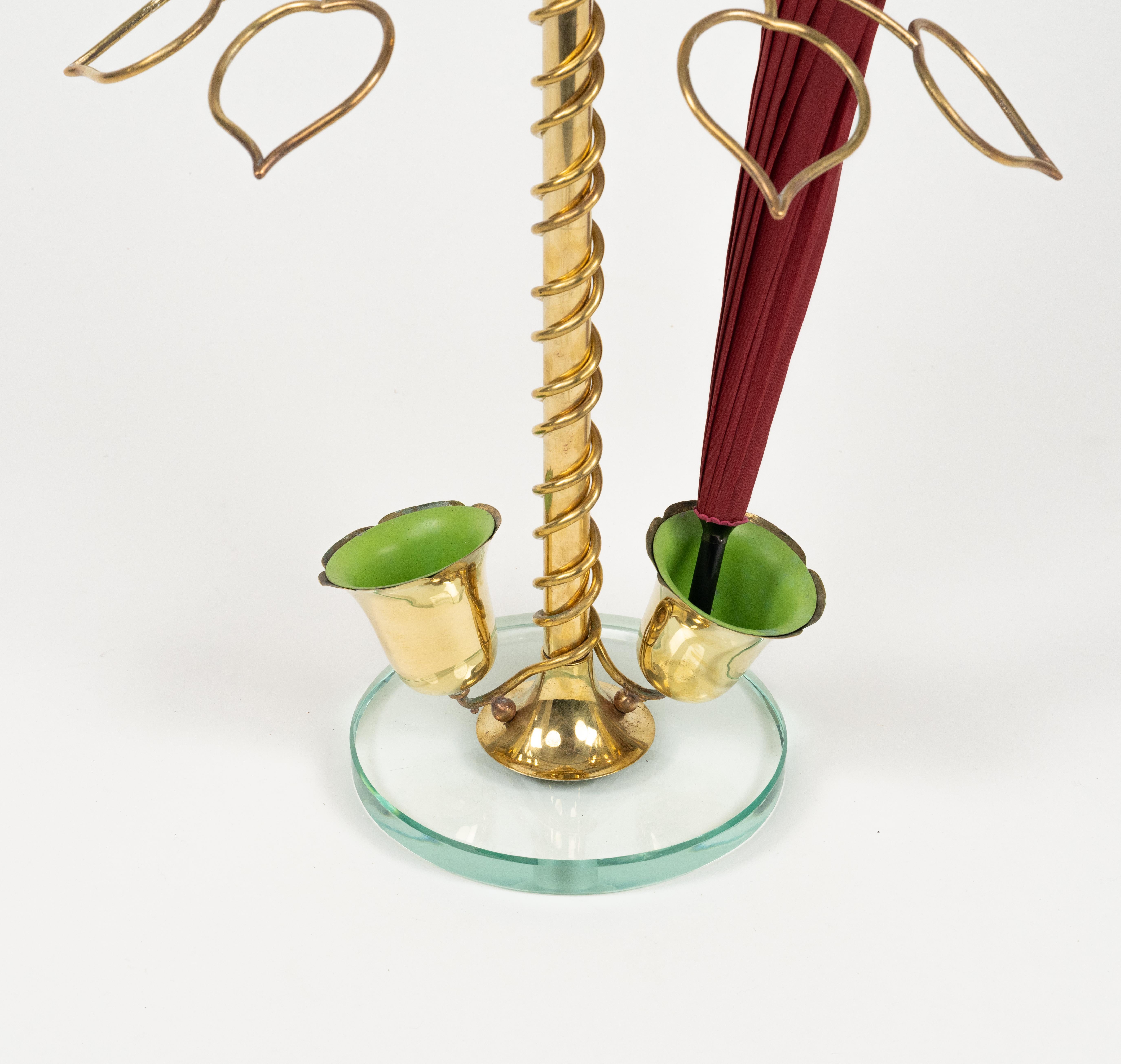 Midcentury Flower Umbrella Stand Glass and Brass Cristal Arte Style, Italy 1960s For Sale 5