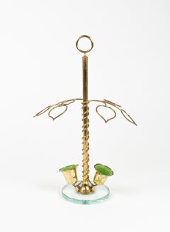 Midcentury Flower Umbrella Stand Glass and Brass Cristal Arte Style, Italy 1960s