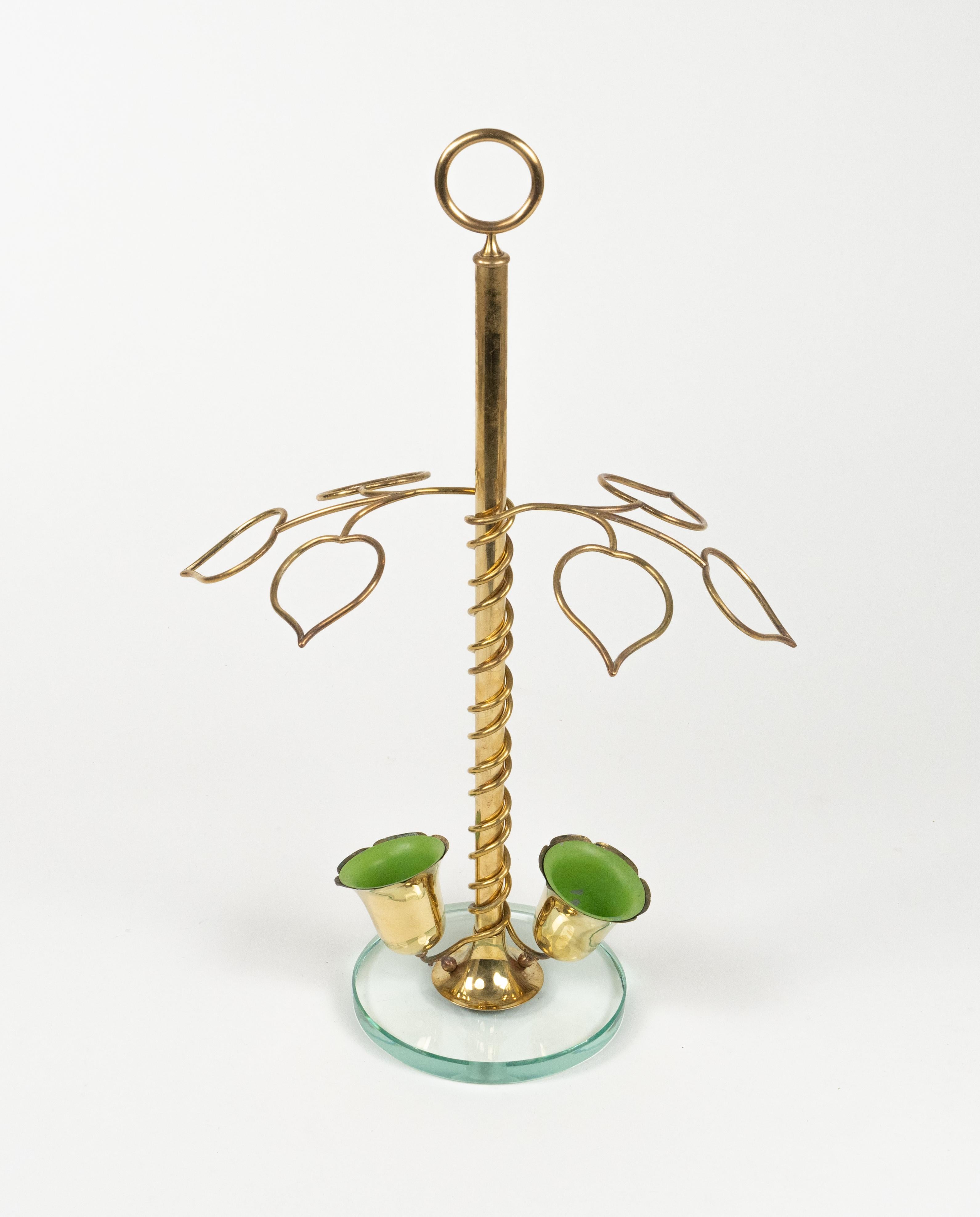 Mid-Century Modern Midcentury Flower Umbrella Stand Glass and Brass Cristal Arte Style, Italy 1960s For Sale