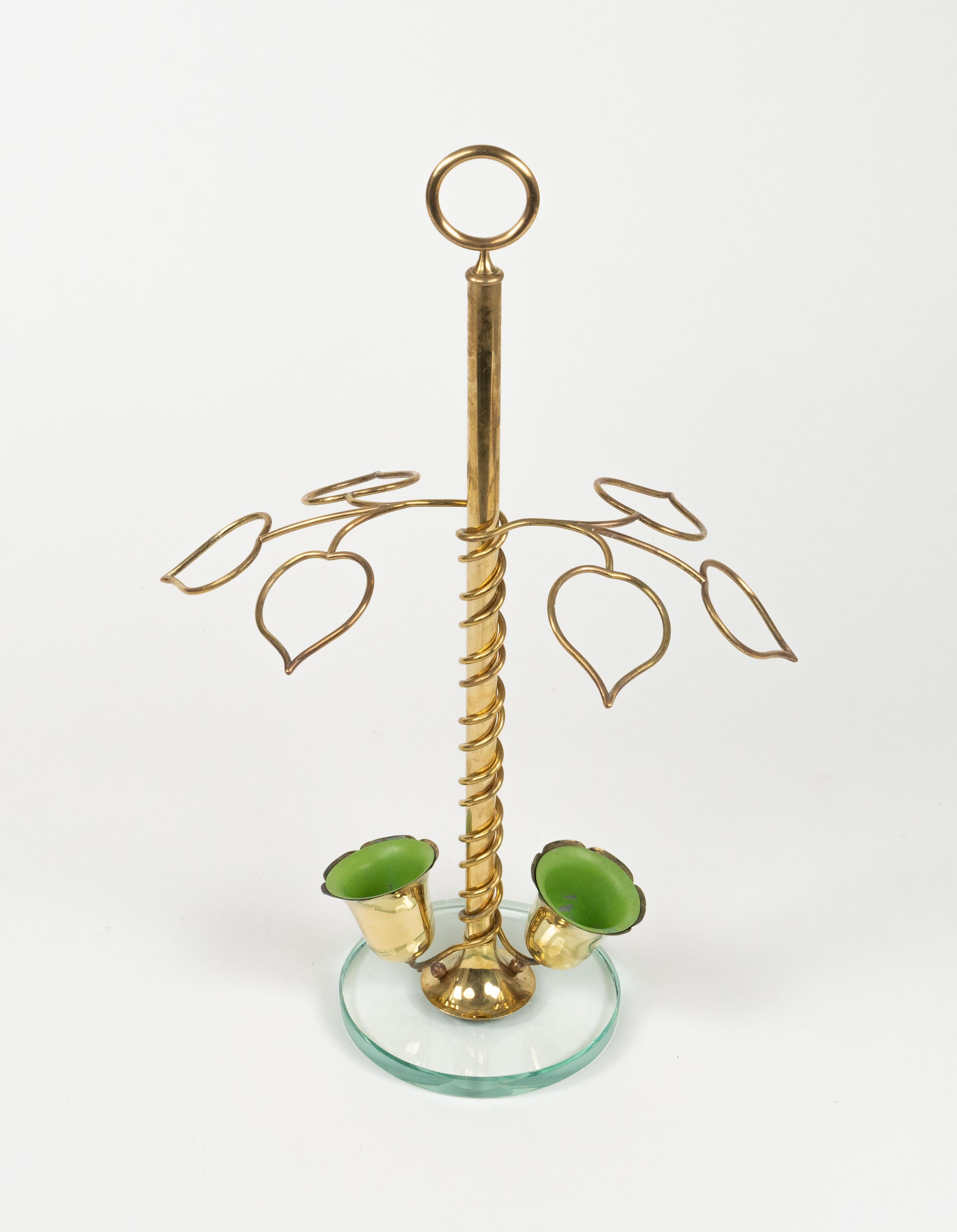 Midcentury Flower Umbrella Stand Glass and Brass Cristal Arte Style, Italy 1960s In Good Condition For Sale In Rome, IT