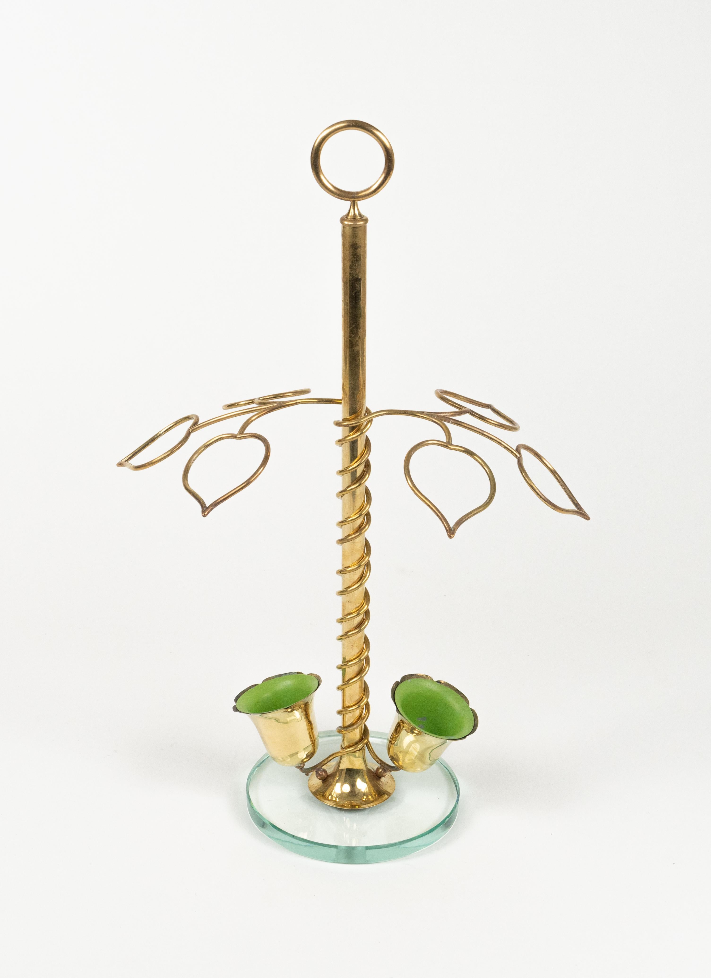 Metal Midcentury Flower Umbrella Stand Glass and Brass Cristal Arte Style, Italy 1960s For Sale