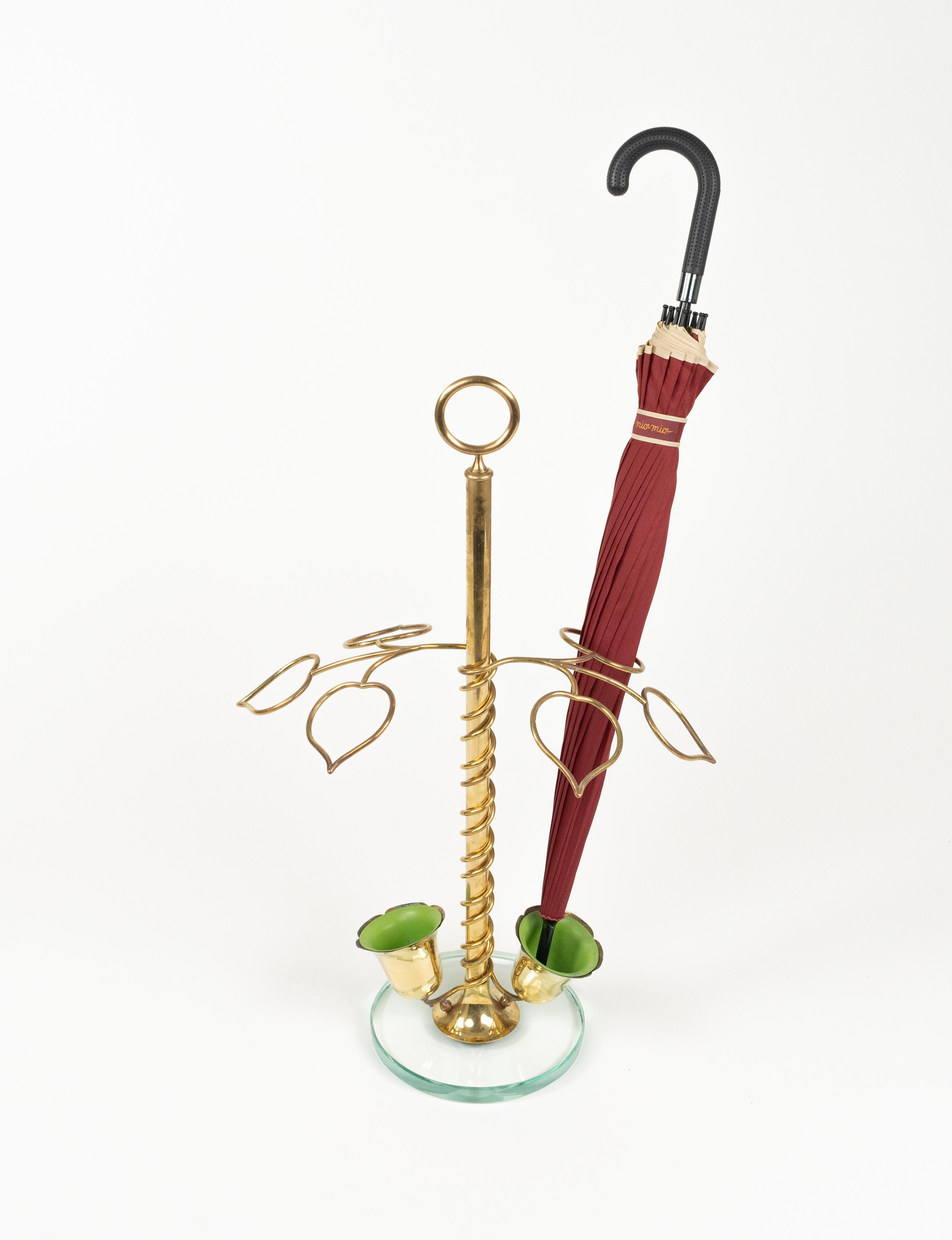 Midcentury Flower Umbrella Stand Glass and Brass Cristal Arte Style, Italy 1960s For Sale 2