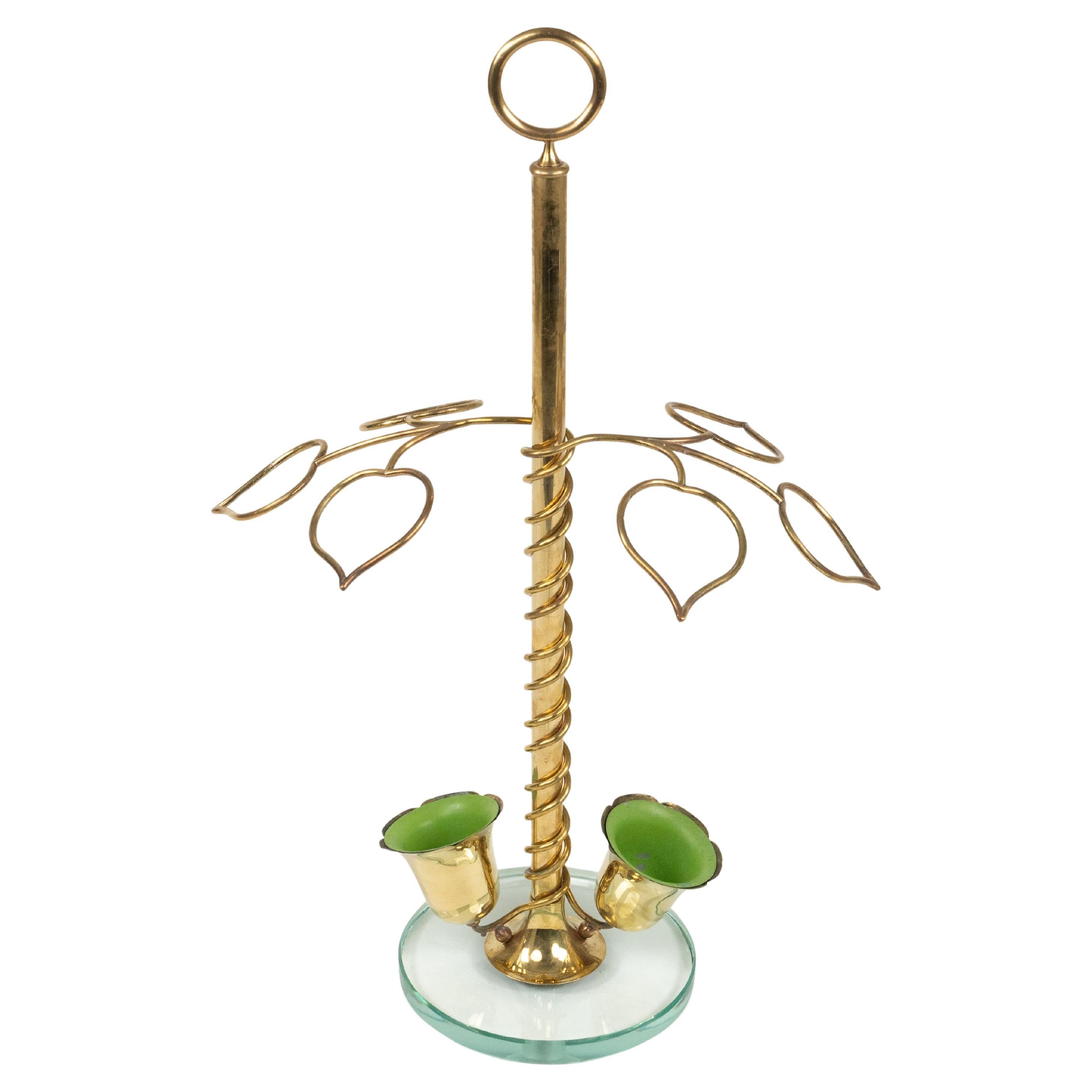 Midcentury Flower Umbrella Stand Glass and Brass Cristal Arte Style, Italy 1960s For Sale