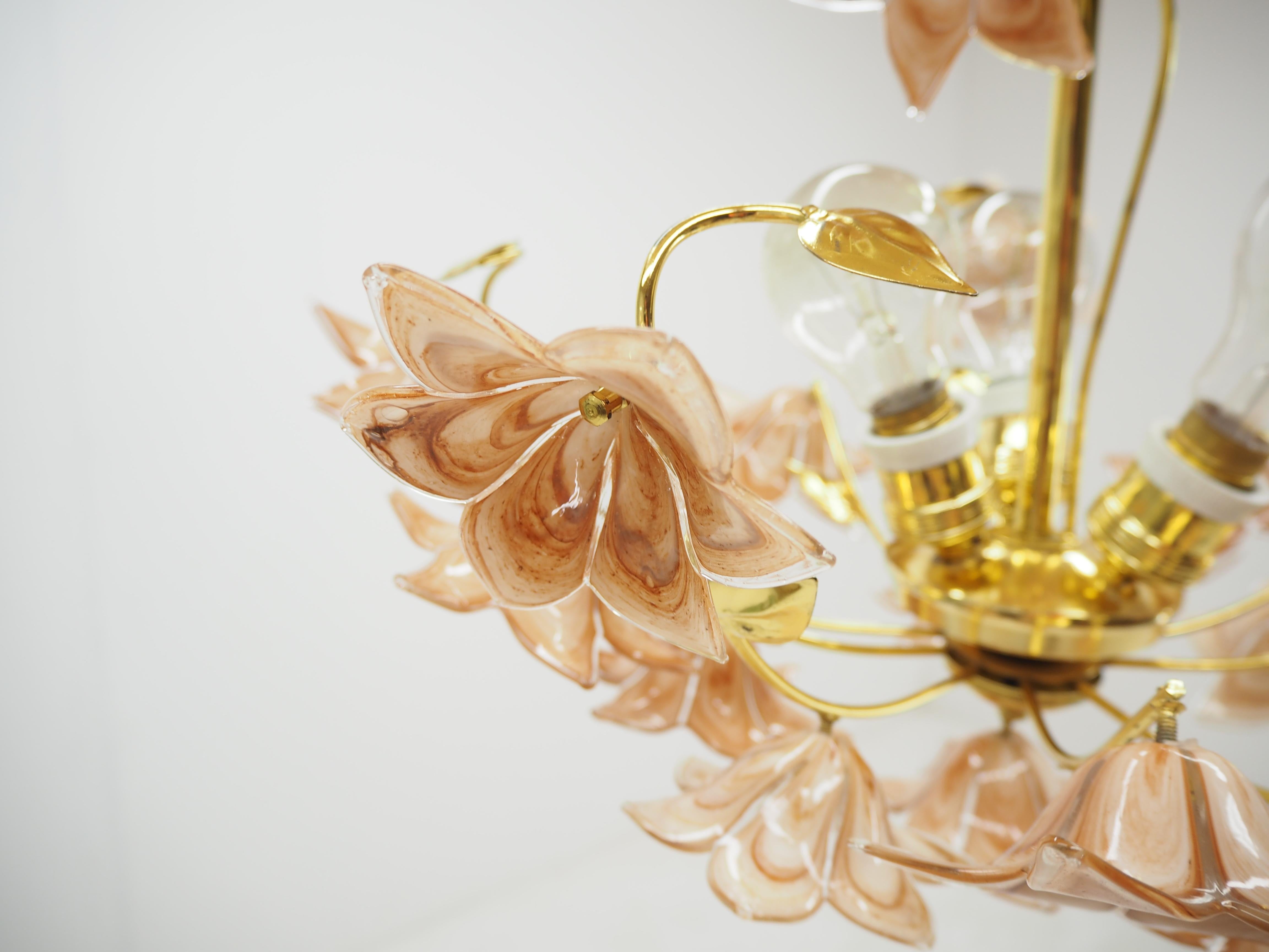 Mid-20th Century Midcentury Flowers Chandelier, Glass and Brass, 1960s For Sale