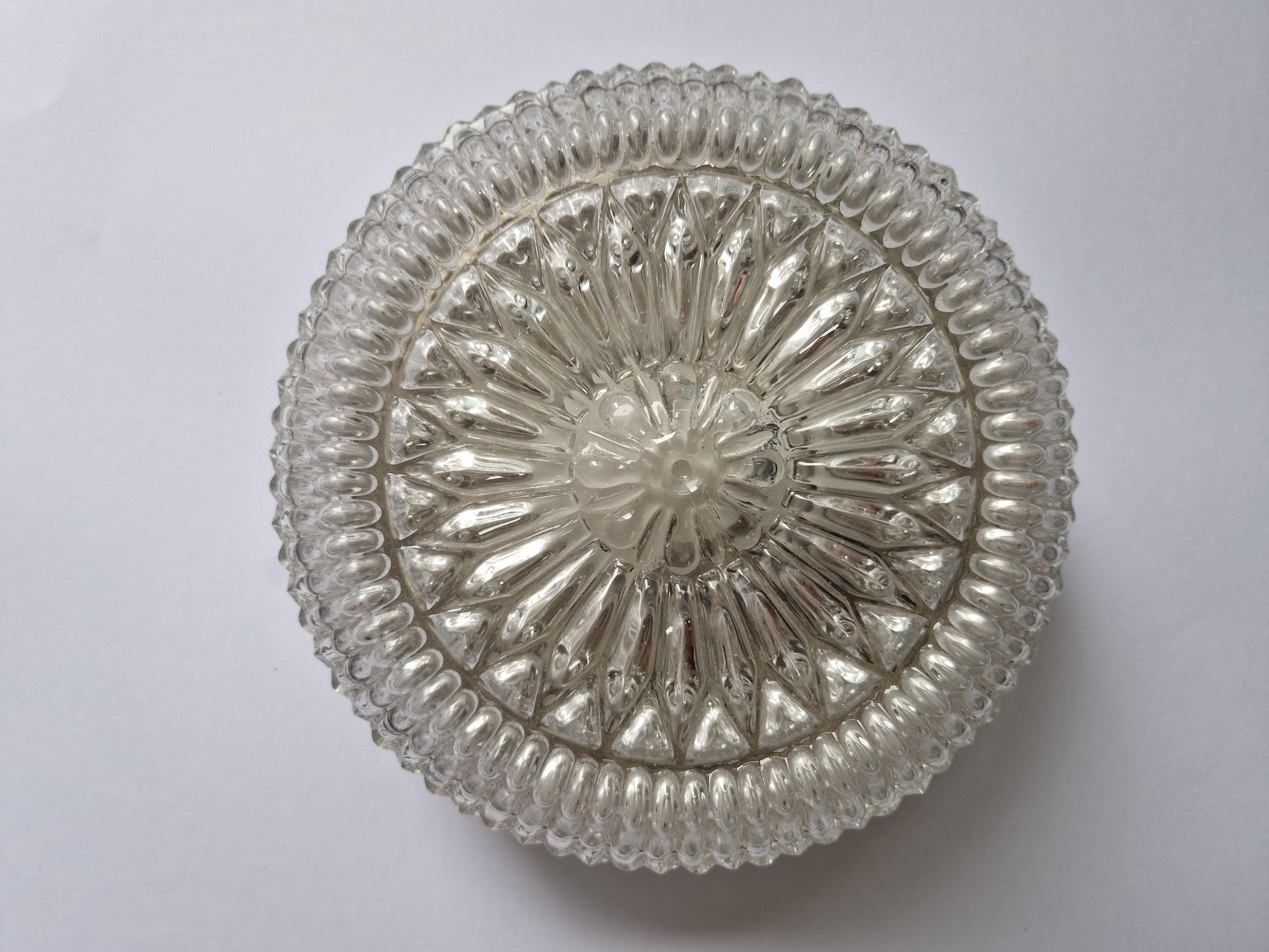 Glass Midcentury Flush Mount, Ceiling or Wall Lamp, Limburg, Germany, 1970 For Sale