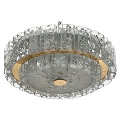 Midcentury Flush Mount Chandelier with Glass Tubes and Brass by Doria Germany