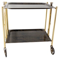 Midcentury Foldable Trolley Chrome and Plywood Bar Cart for Textable, 1950