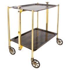 Vintage Midcentury Foldable Trolley Chrome and Plywood Bar Cart for Textable, 1950