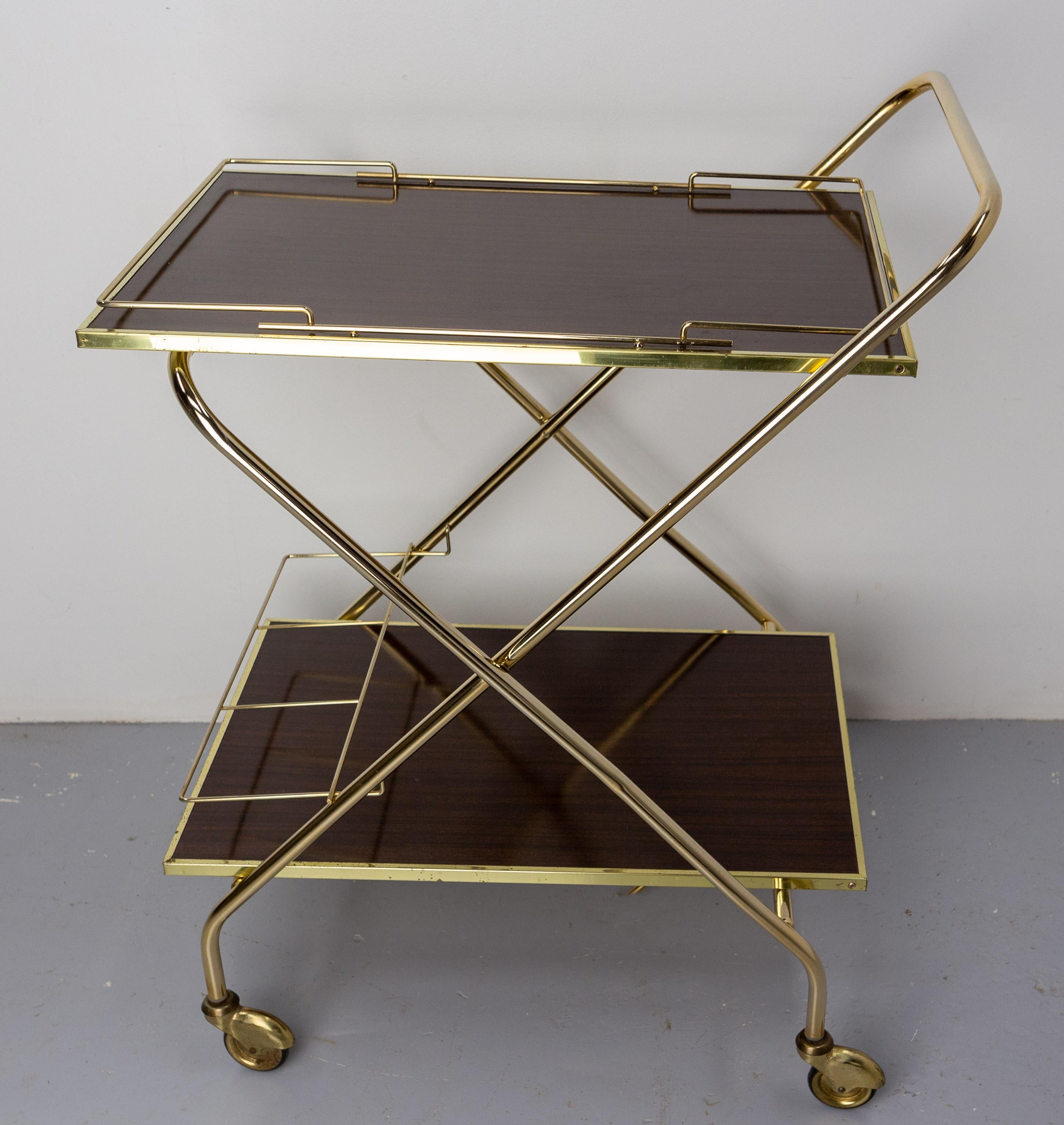 Mid-Century Modern Midcentury Foldable Trolley Chrome and Stratified Wood, circa 1970