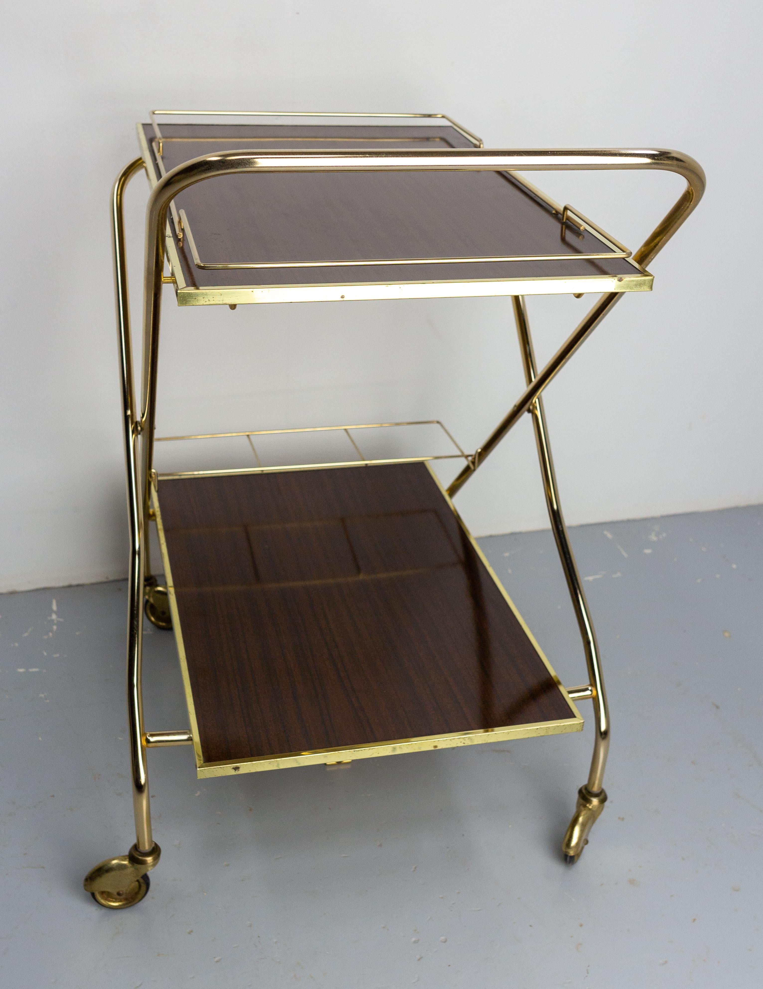 French Midcentury Foldable Trolley Chrome and Stratified Wood, circa 1970