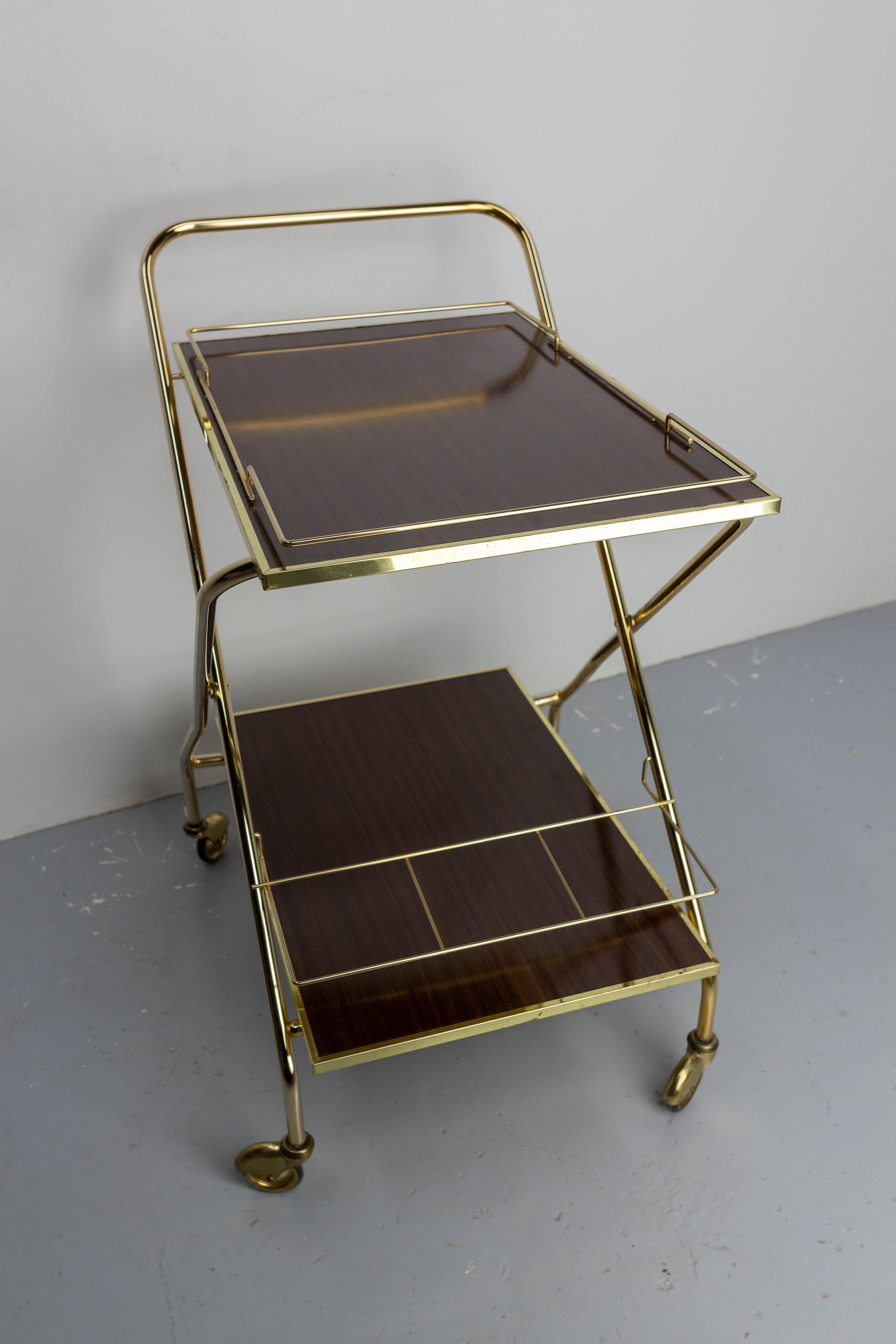 Midcentury Foldable Trolley Chrome and Stratified Wood, circa 1970 In Good Condition In Labrit, Landes